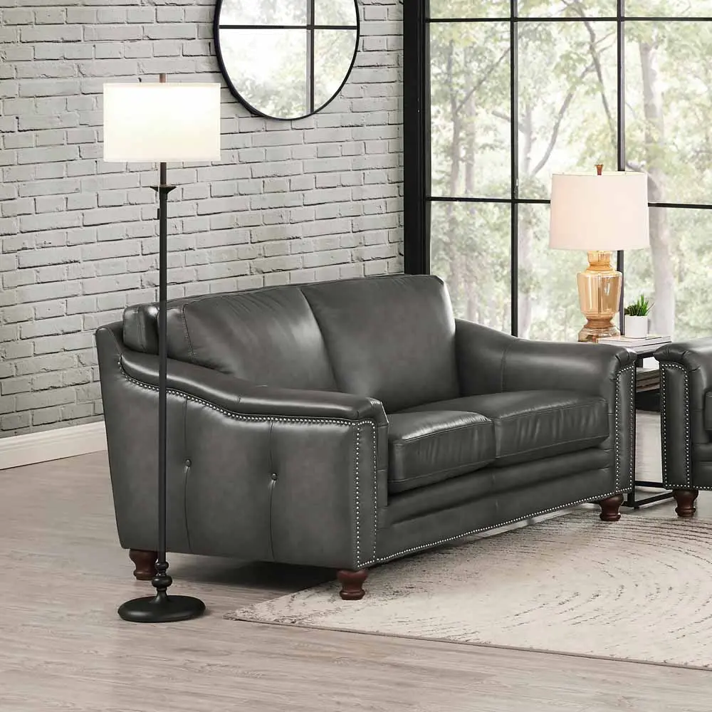 Billingham Ash Gray Leather Loveseat-6
