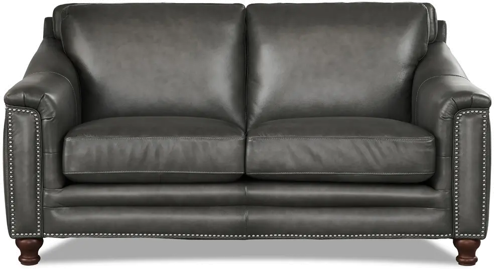Billingham Ash Gray Leather Loveseat-1