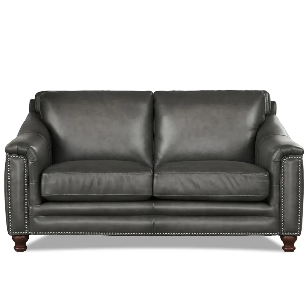 Billingham Ash Gray Leather Loveseat-5