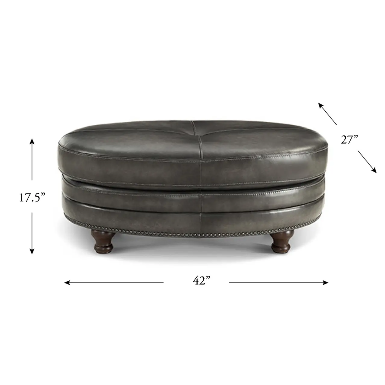 Billingham Ash Gray Leather Oval Ottoman-3