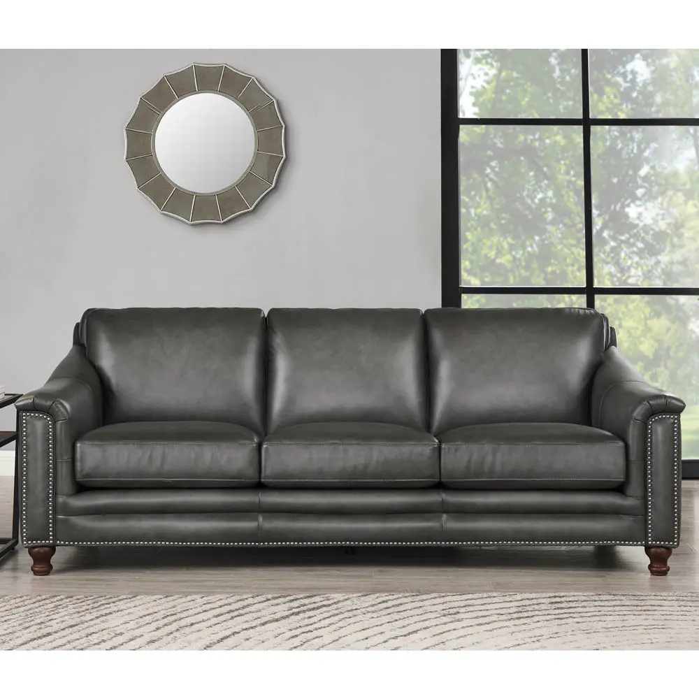 Billingham Ash Gray Leather Sofa-1