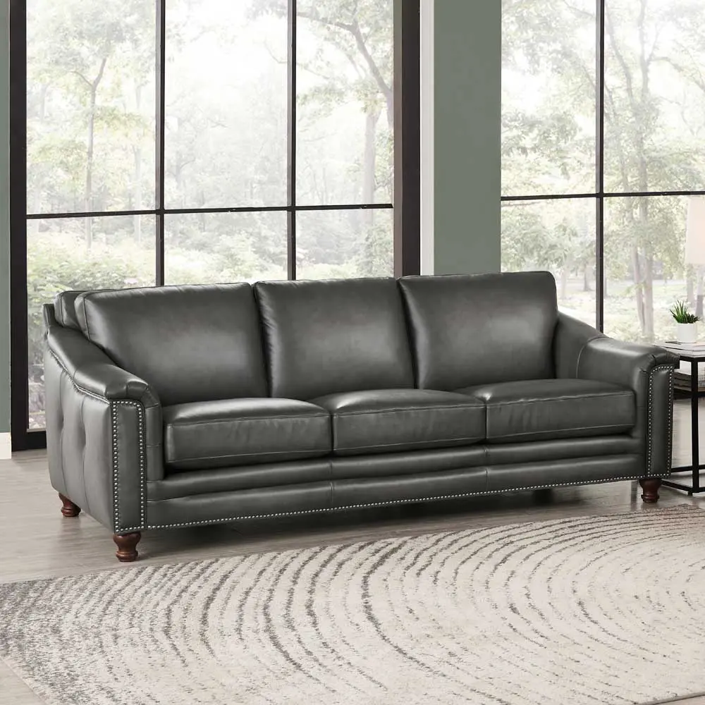 Billingham Ash Gray Leather Sofa-4