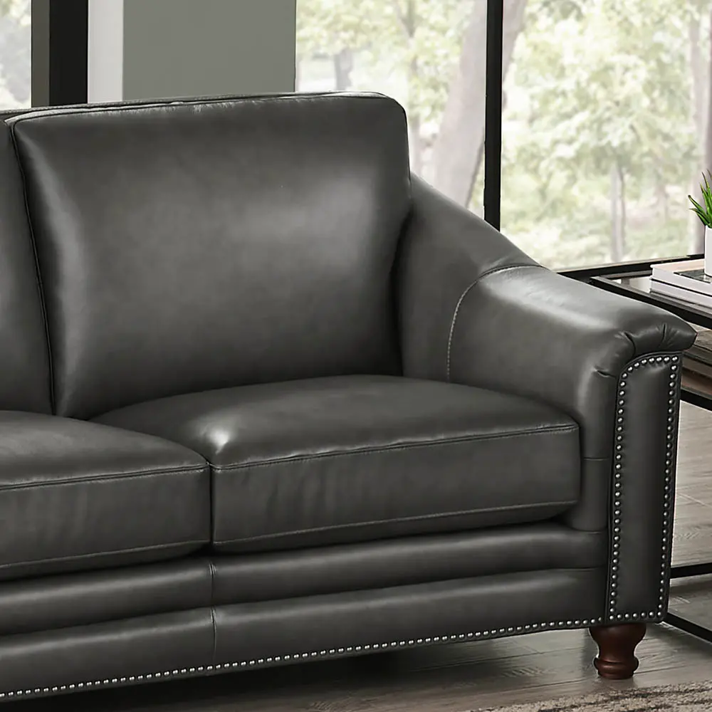 Billingham Ash Gray Leather Sofa-4