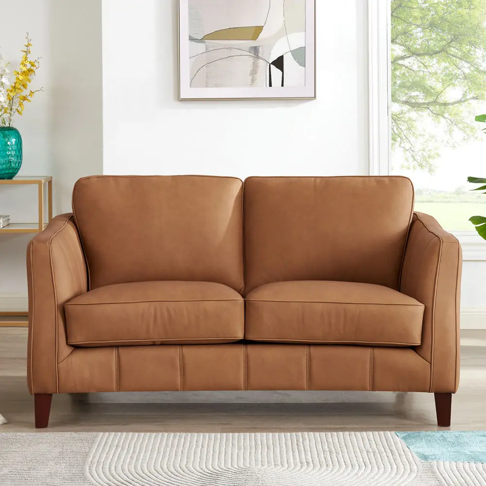 Sara Saddle Brown Leather Loveseat-1