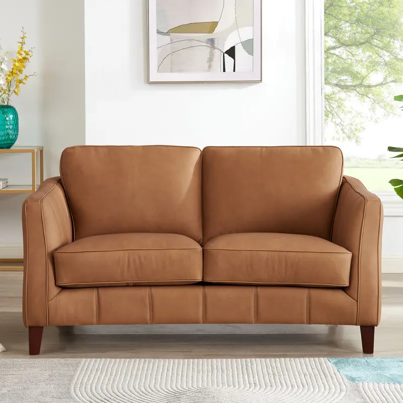 Sara Saddle Brown Leather Loveseat