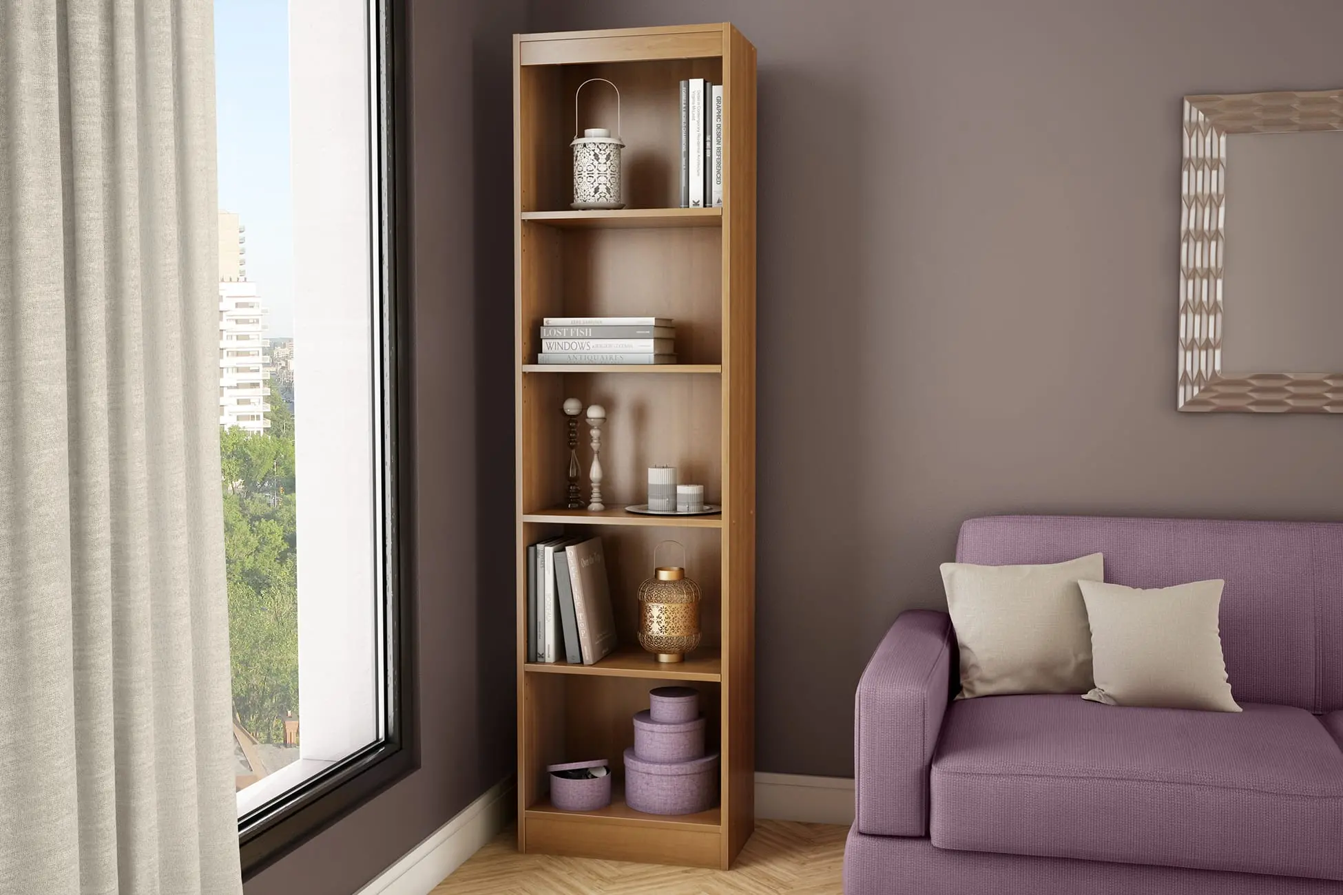 7276758 South Shore Axess Morgan Cherry 5-Shelf Narrow Bookcase-1