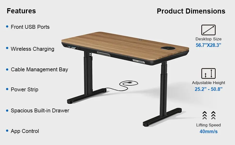 ErgoFx Adjustable Height Standing Desk With Walnut Desktop-8