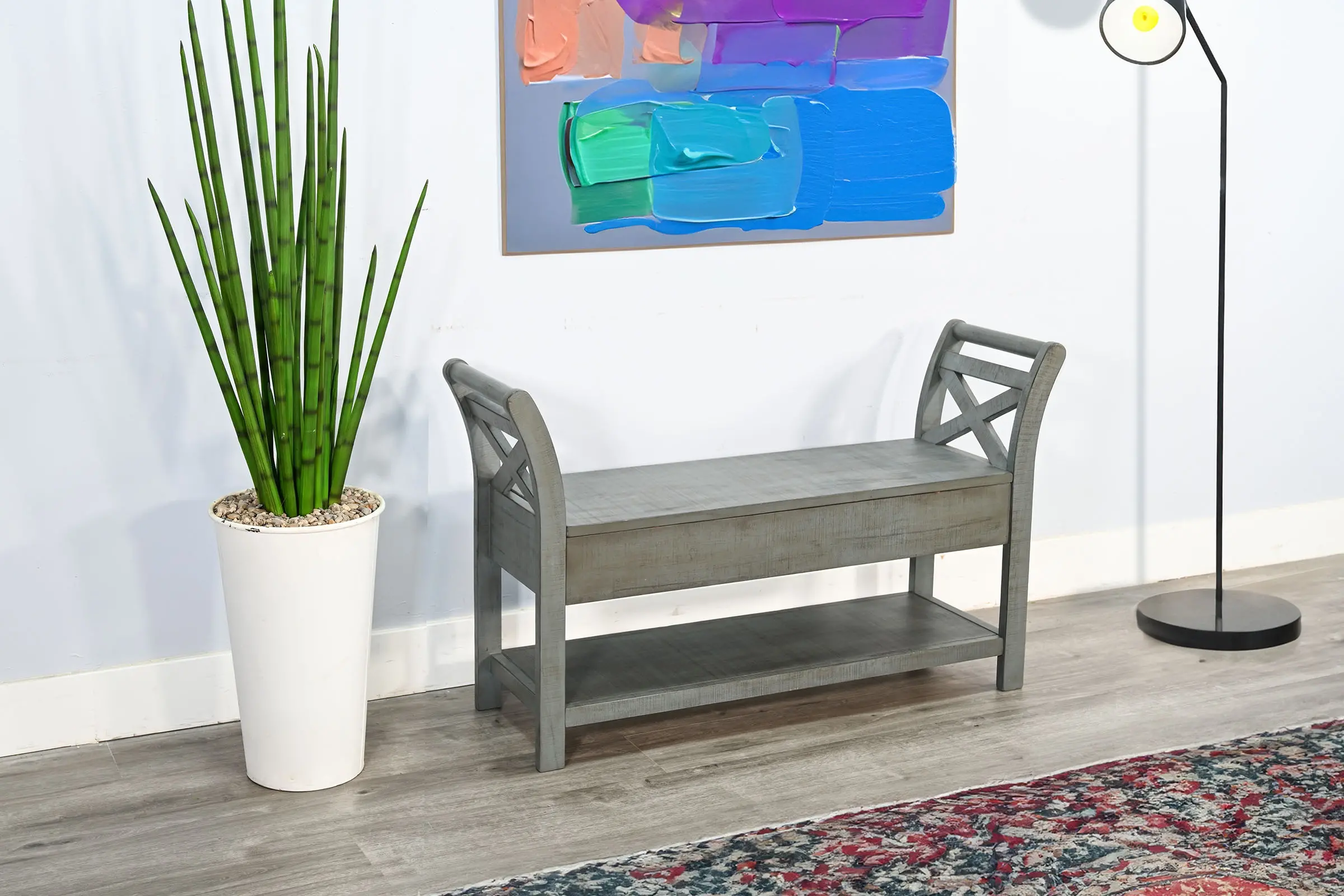 48 Blue Mahogany Rustic Bench-3