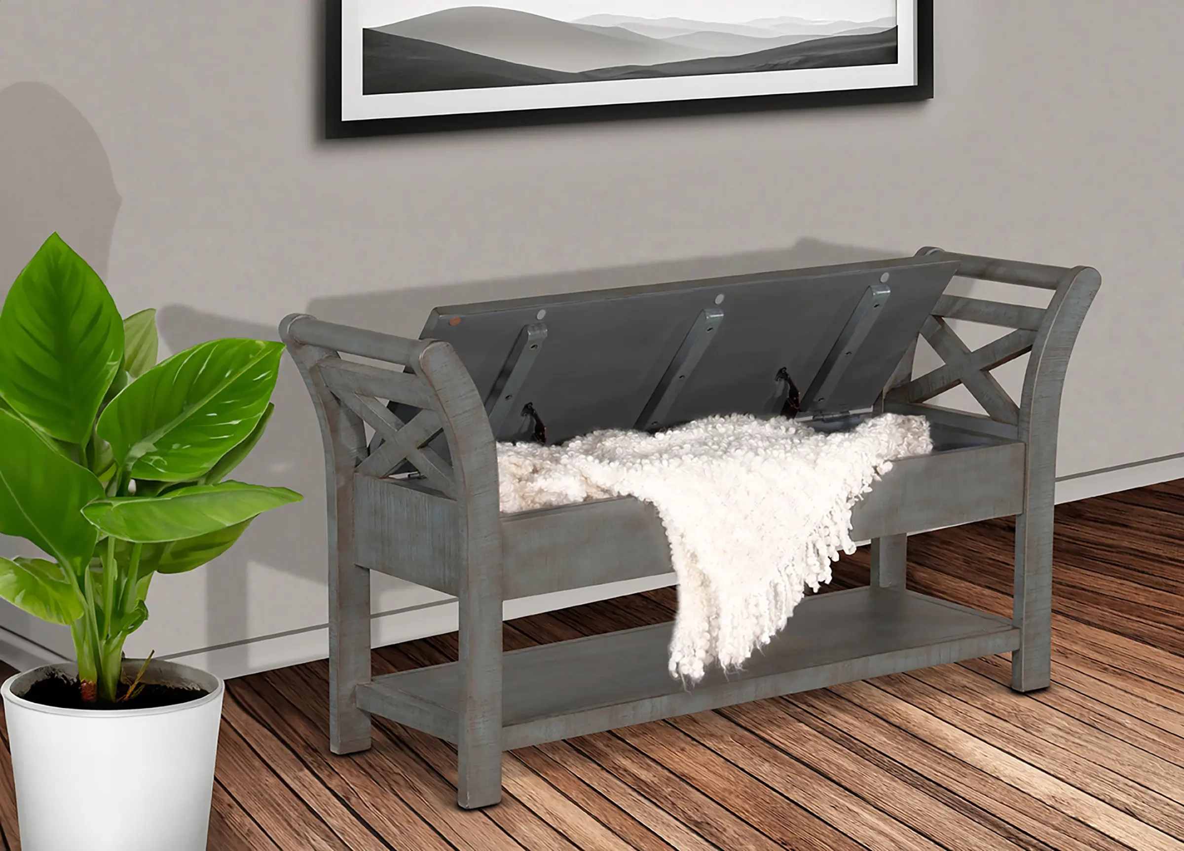 48 Blue Mahogany Rustic Bench-4