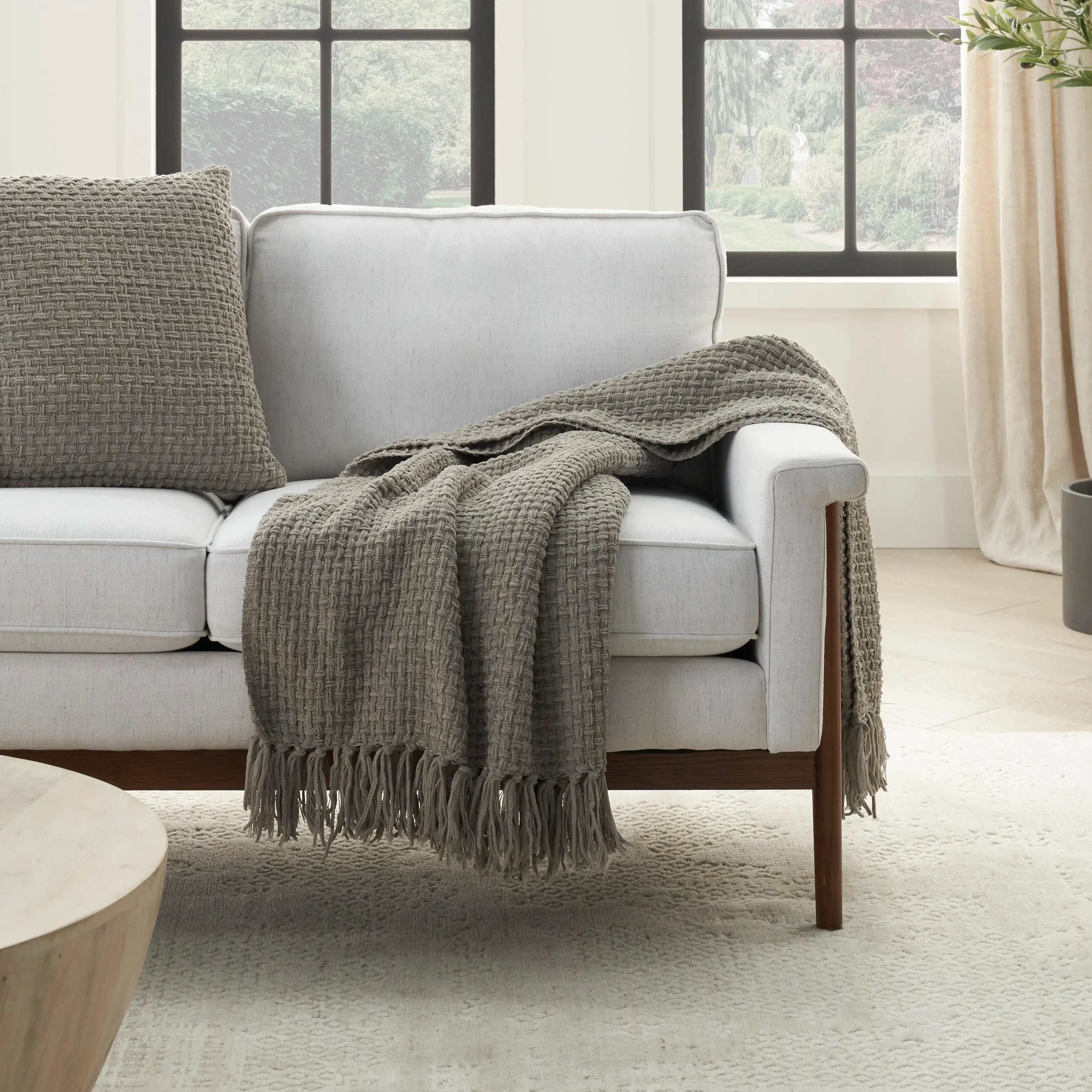 ZH225/GREY-THROW Mina Gray Waffle Weave Throw Blanket-2