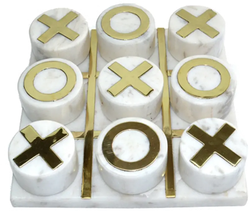 White Marble and Gold Tic-Tac-Toe Game