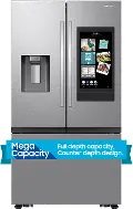 RF27CG5900SR Samsung 25 Cu Ft French Door Mega Capacity Refrigerator with Family Hub - Counter Depth Stainless Steel