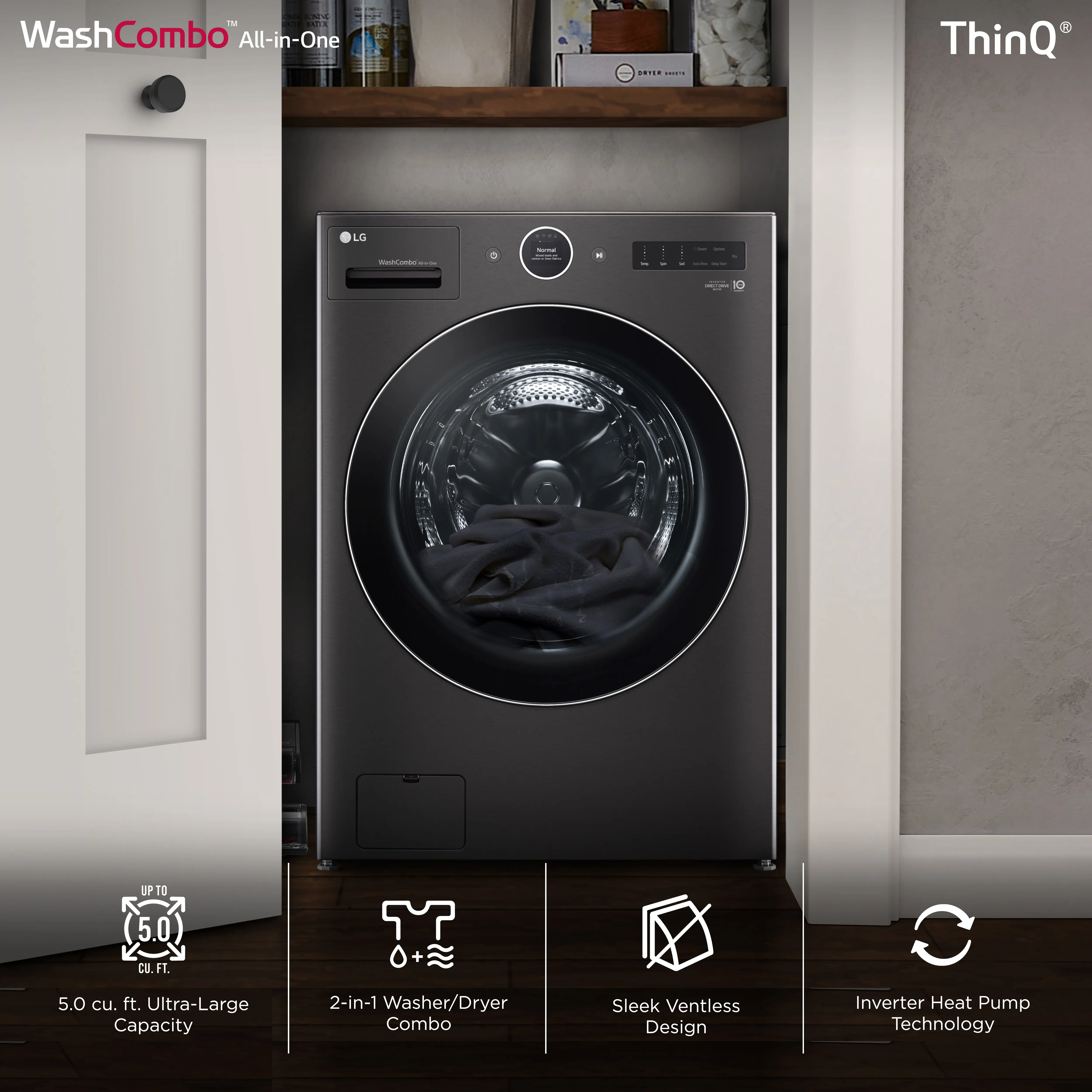 WM6998HBA LG 5.0 Cu Ft WashCombo™ All-in-One Washer-Dryer Combo - Black Steel-5