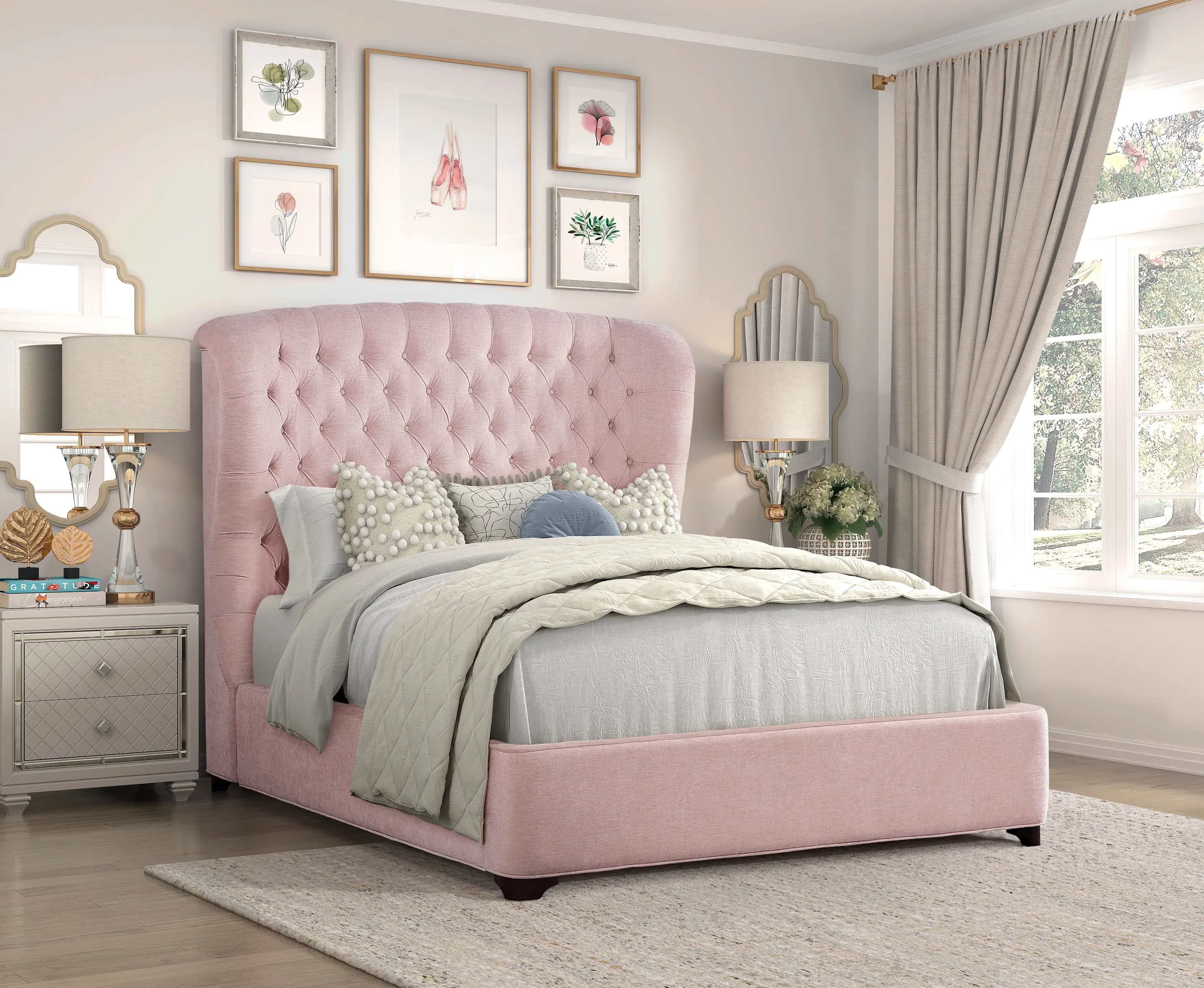 Cameo Pink Full Upholstered Bed-3