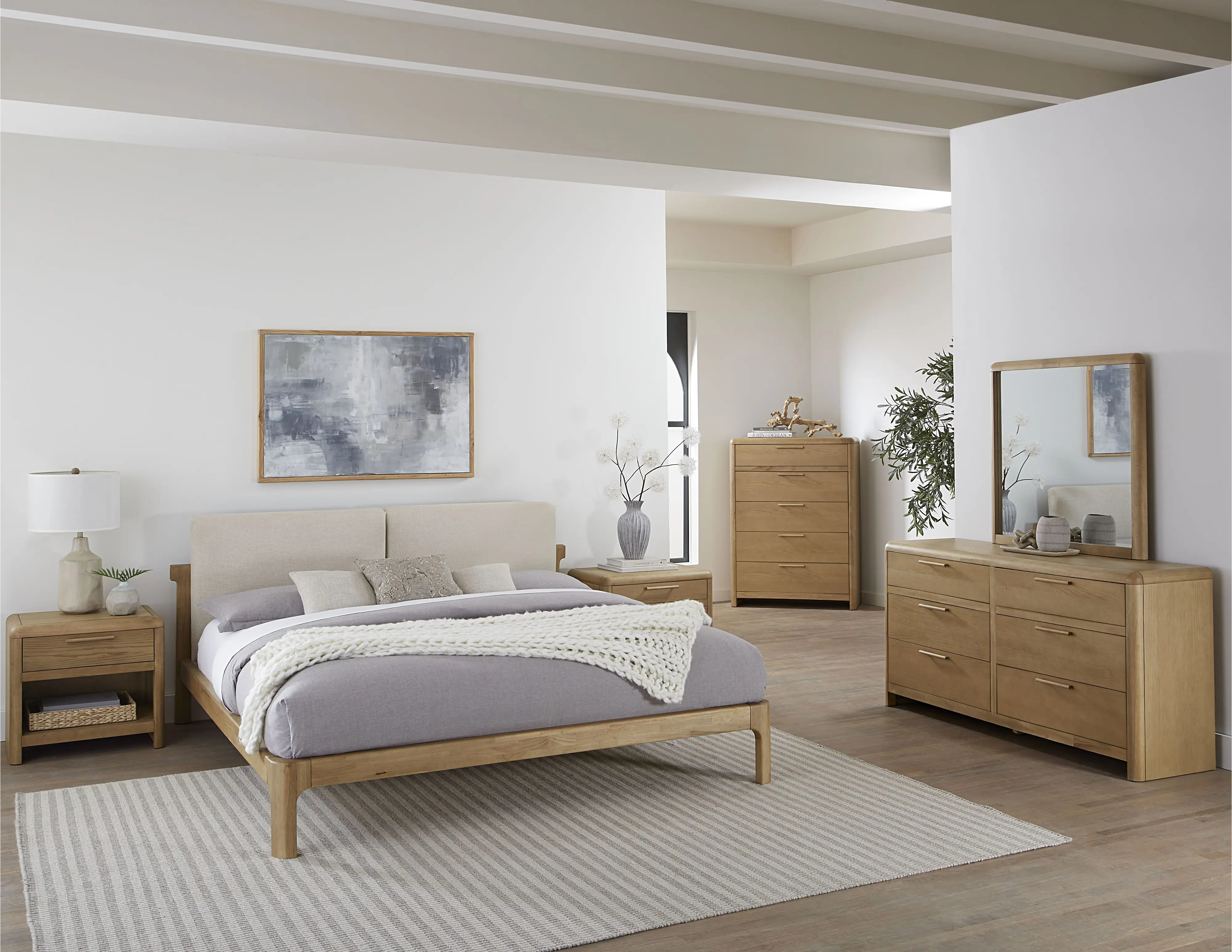 Furano Linen White and Natural Queen Platform Bed-11