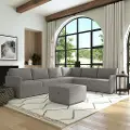 Flex Gray 6-Seat Modular Sectional with Narrow Arm and Storage Ottoman