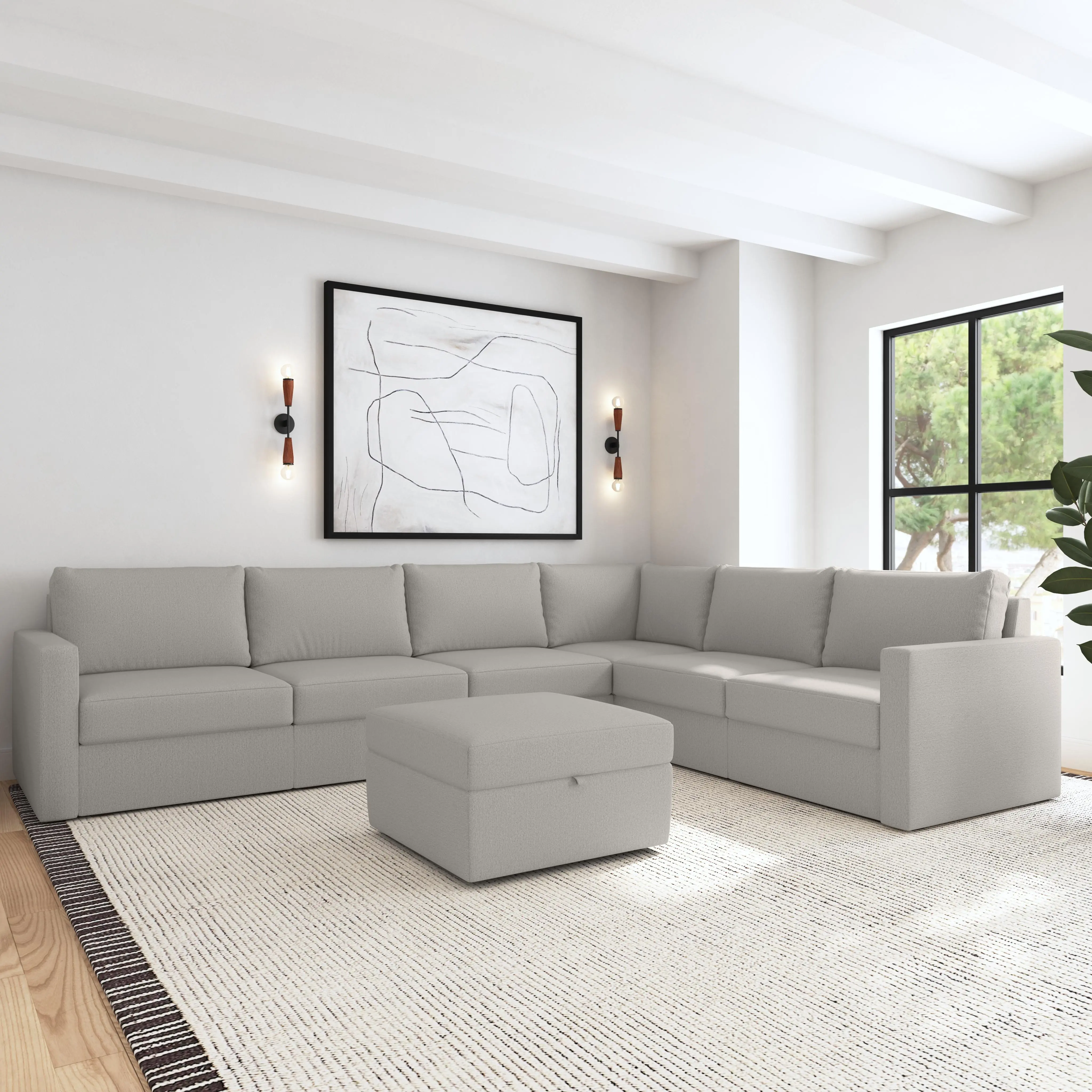 Flex Taupe 6-Seat Modular Sectional and Storage Ottoman-2