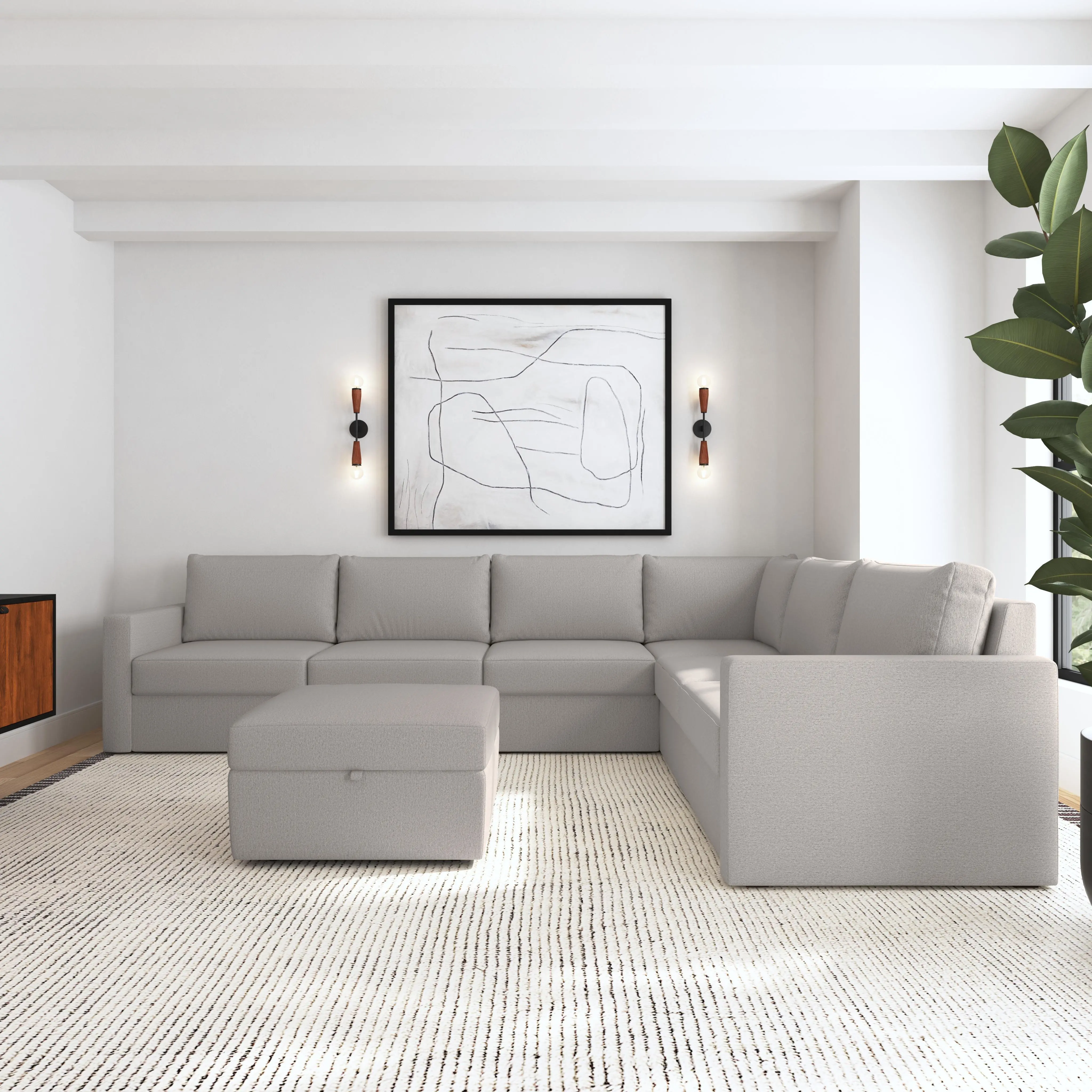 Flex Taupe 6-Seat Modular Sectional and Storage Ottoman-3