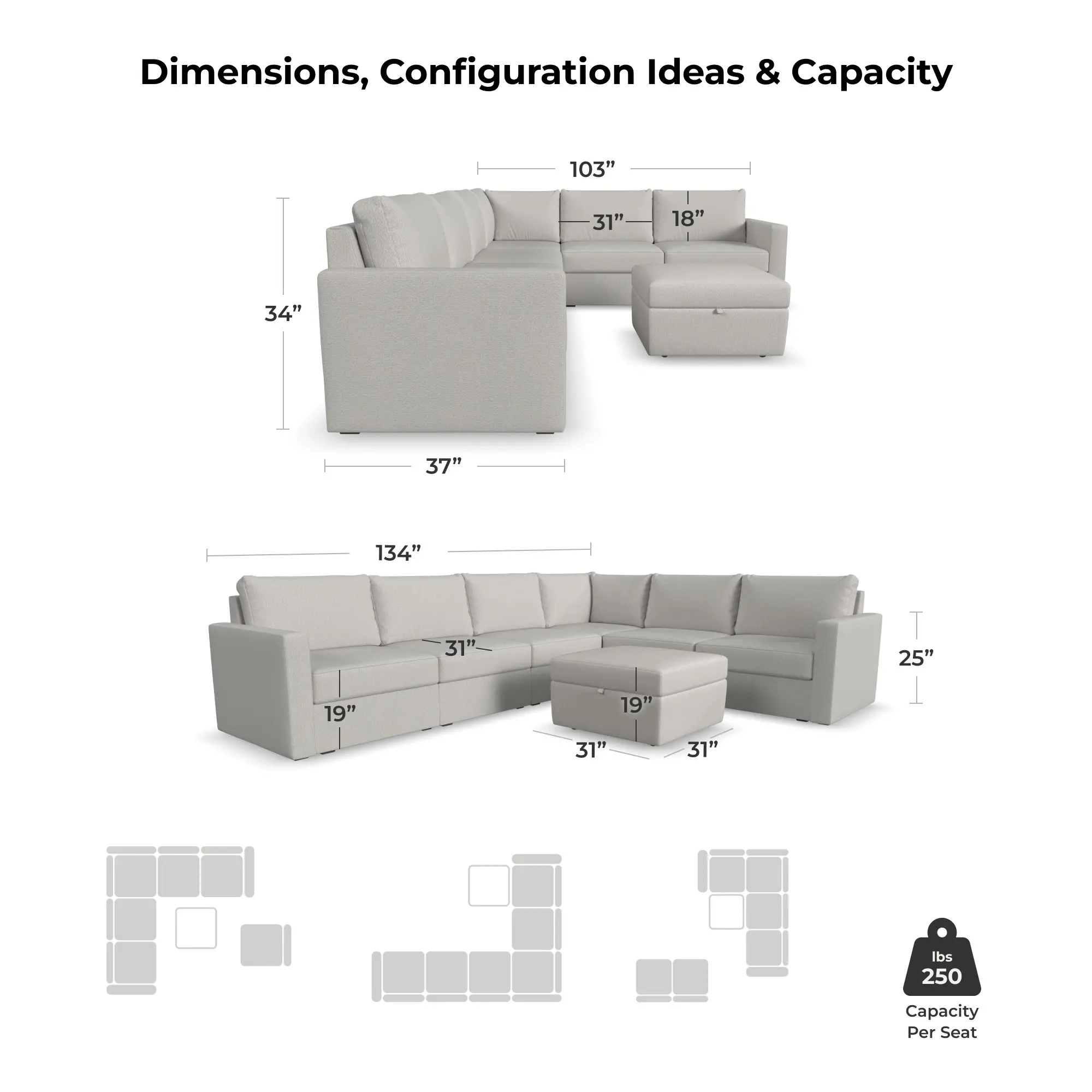 Flex Taupe 6-Seat Modular Sectional and Storage Ottoman-6