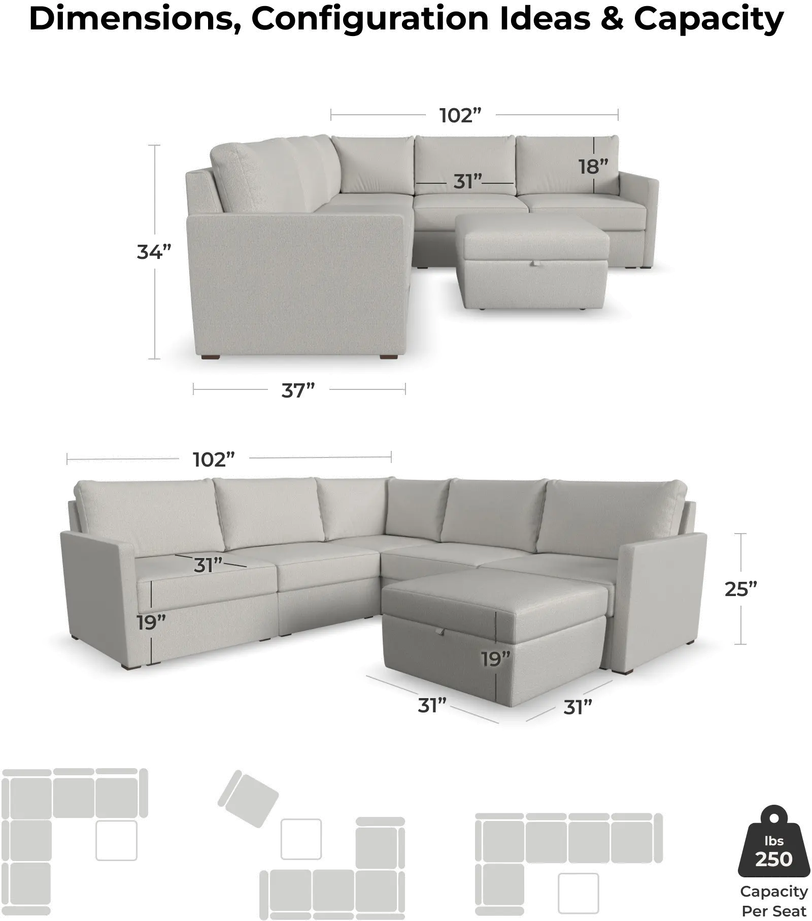 Flex Taupe 5-Seat Modular Sectional and Storage Ottoman-2