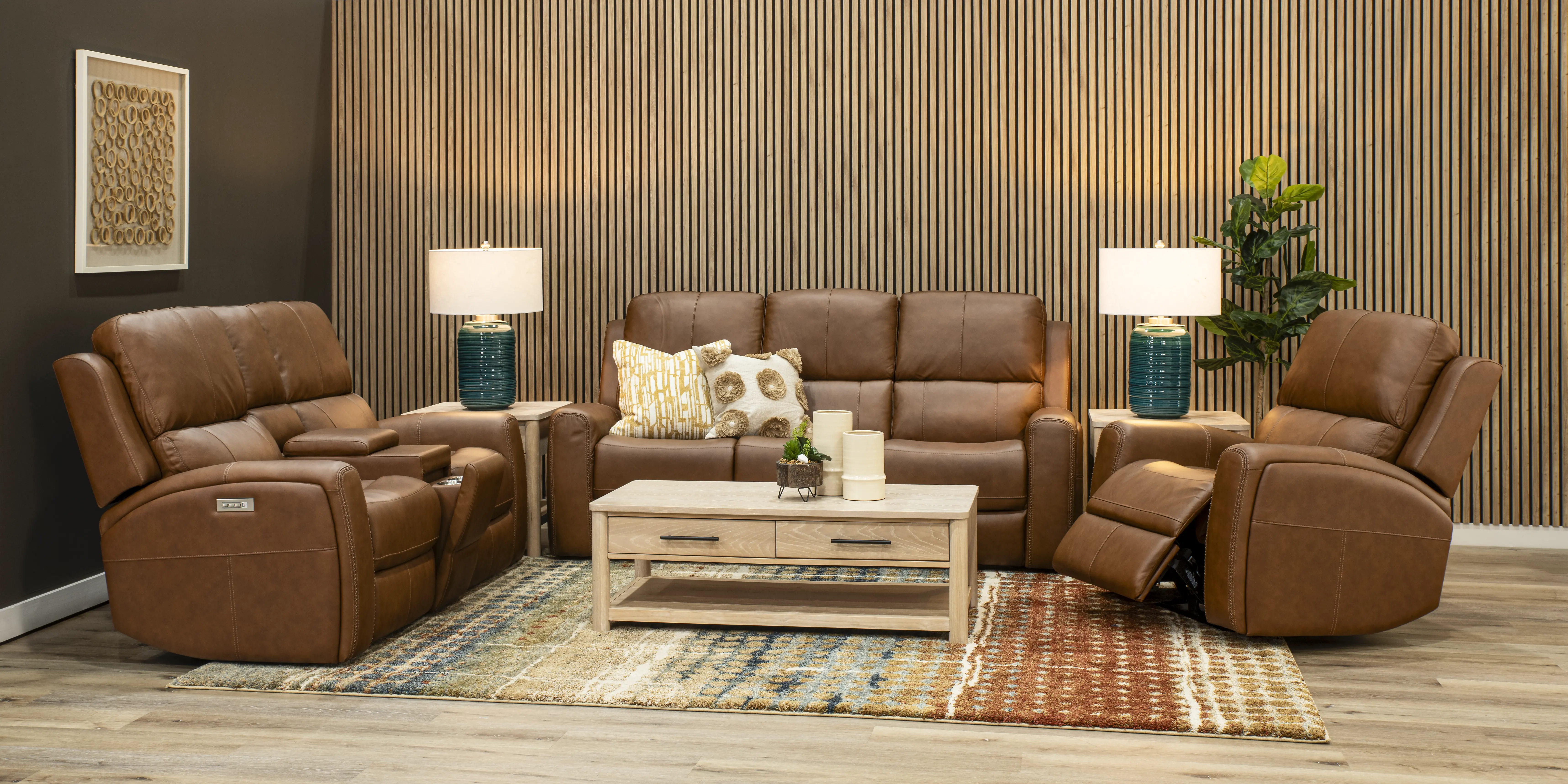 Linden Caramel Power Reclining Loveseat with Console-2