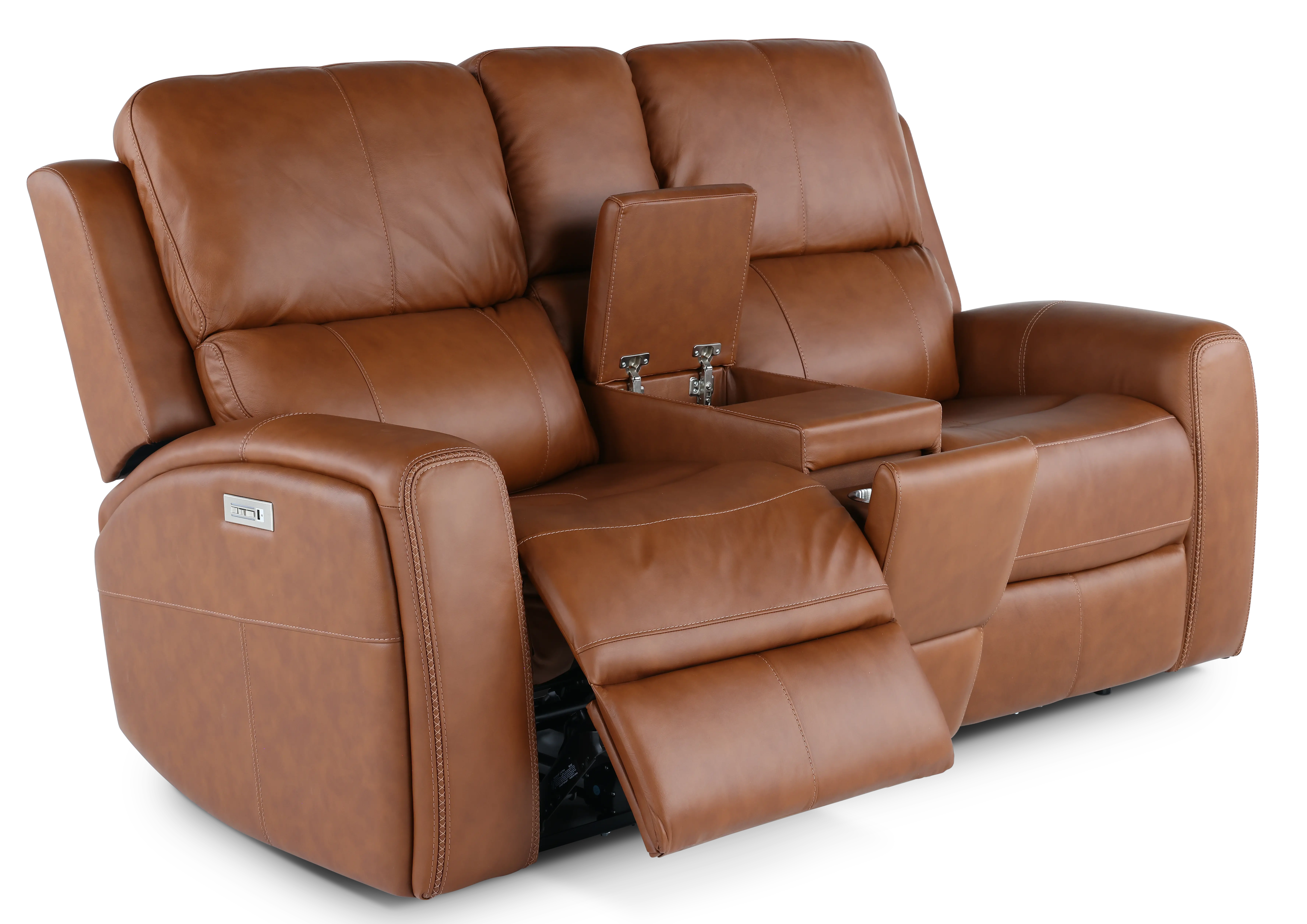 Linden Caramel Power Reclining Loveseat with Console-6