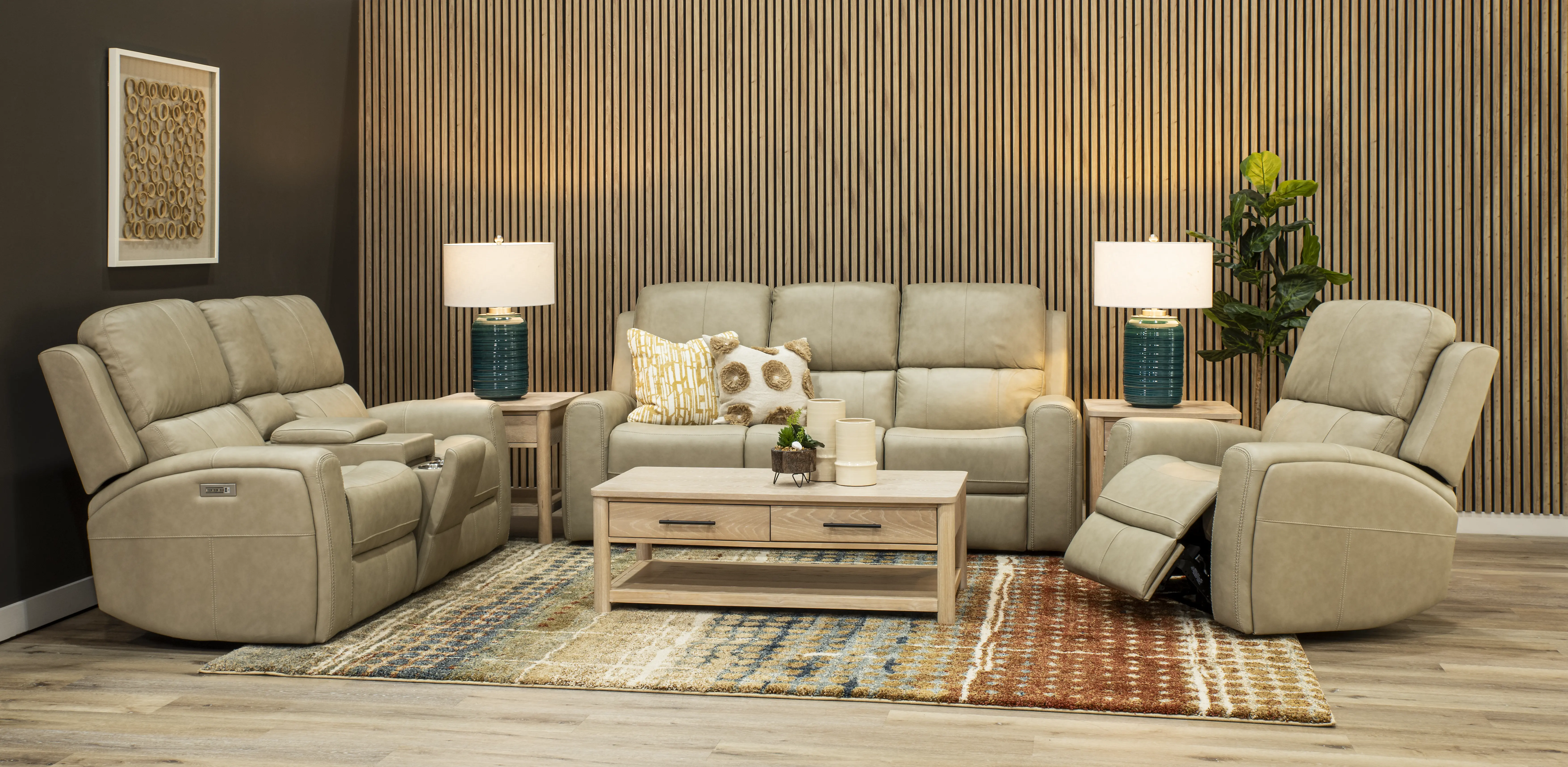 Linden Beige Power Reclining Loveseat with Console-2