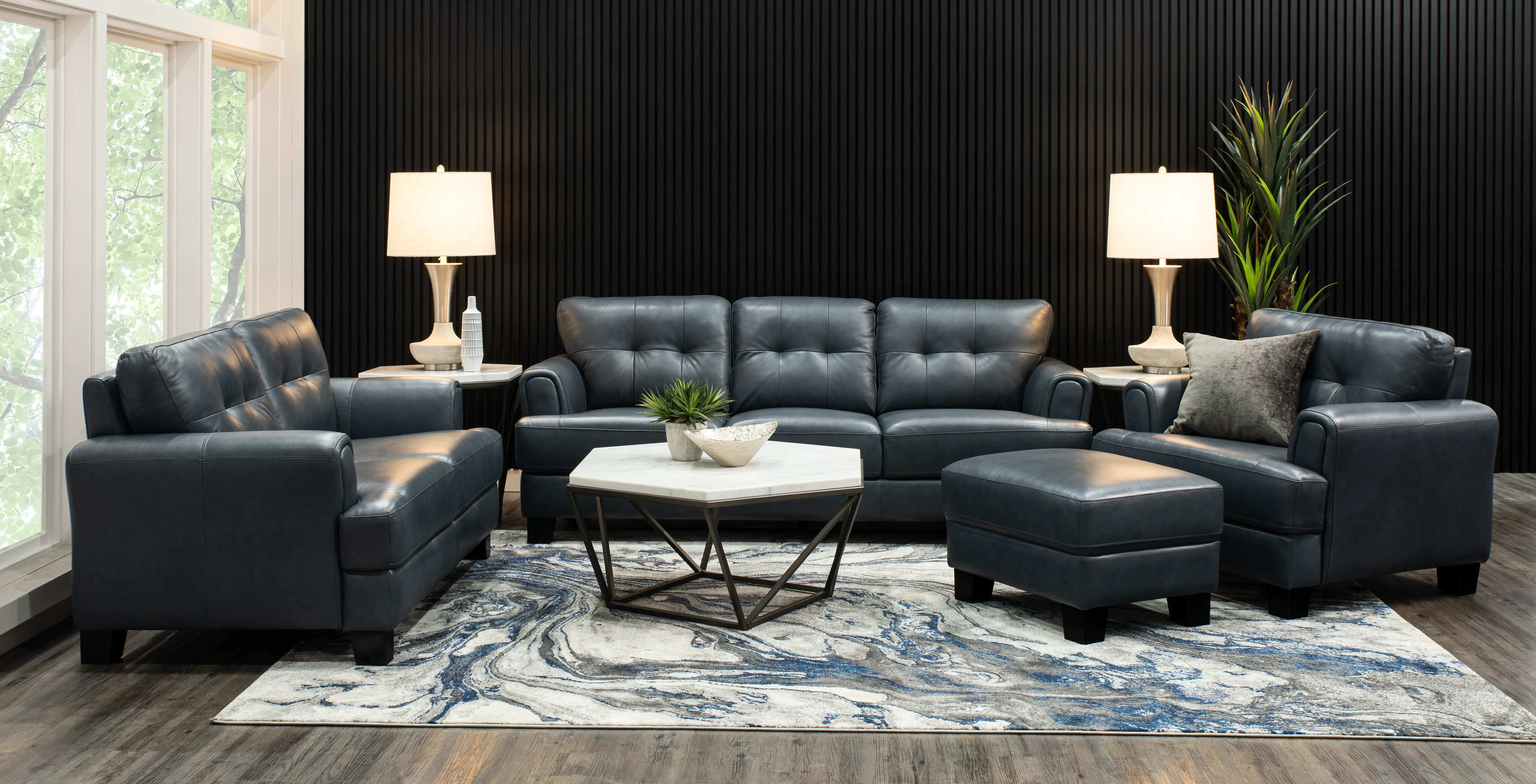Manhattan Blue Leather Sofa-2
