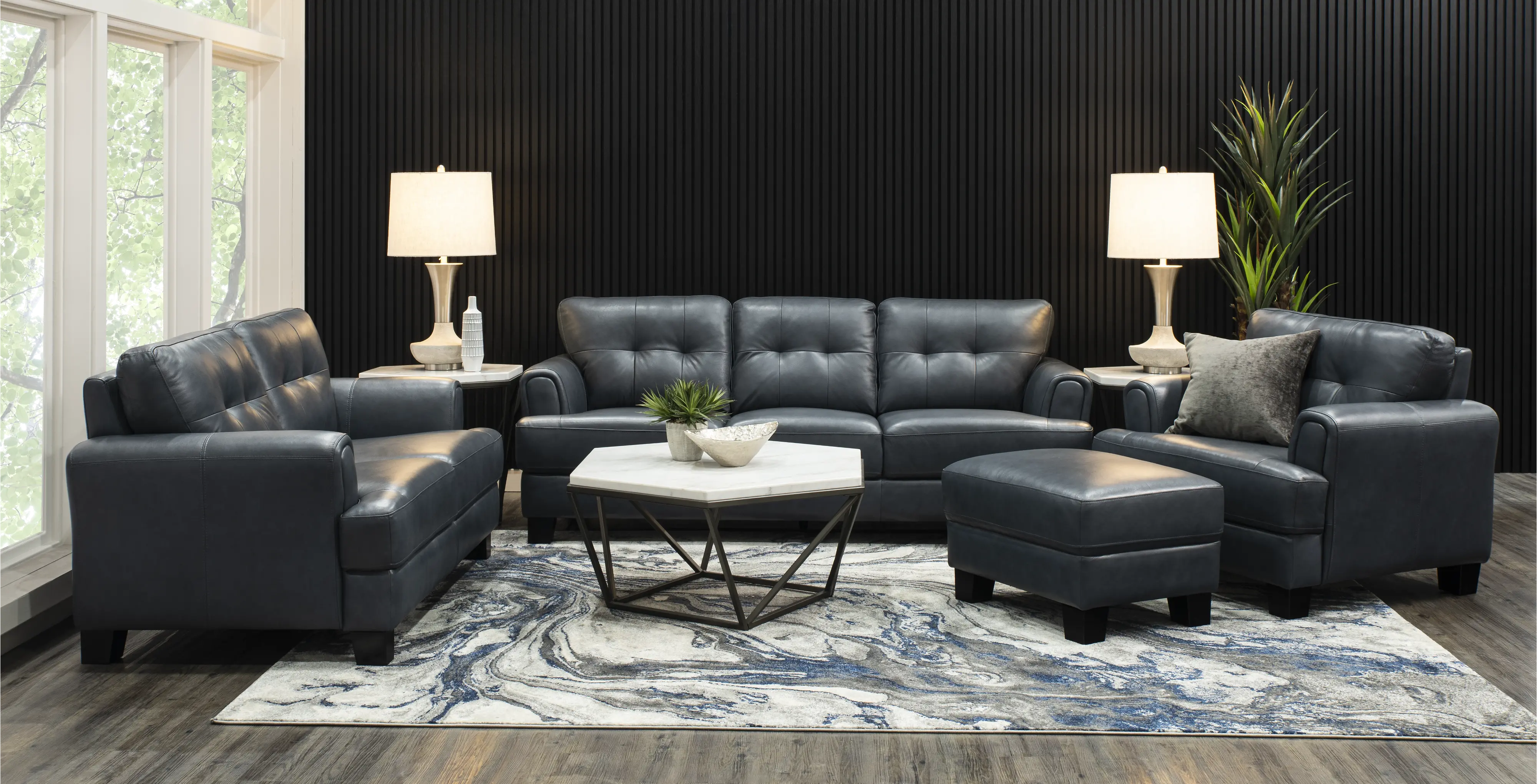 Manhattan Blue Leather Ottoman-4