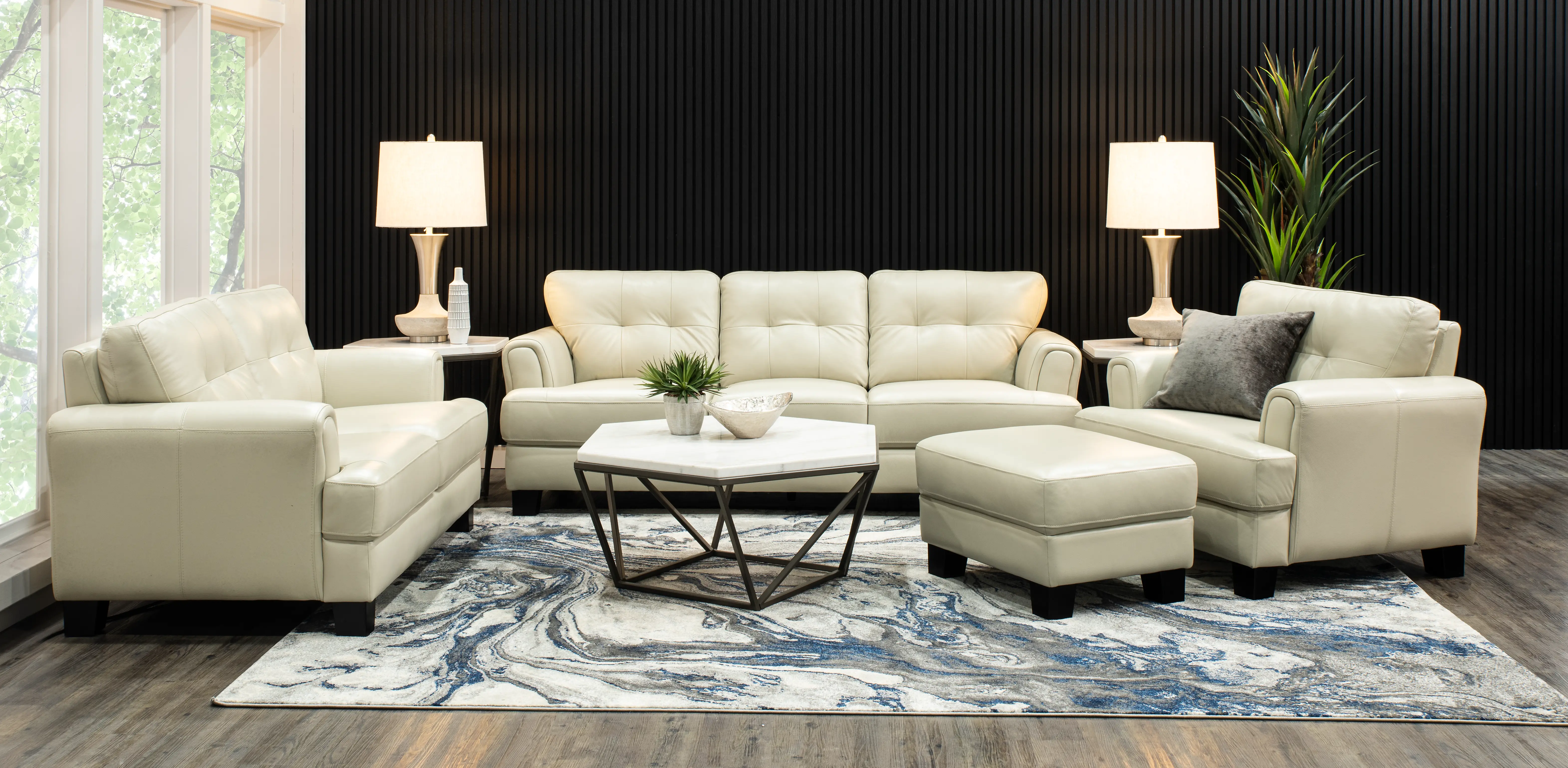 Manhattan Off-White Leather Ottoman-2