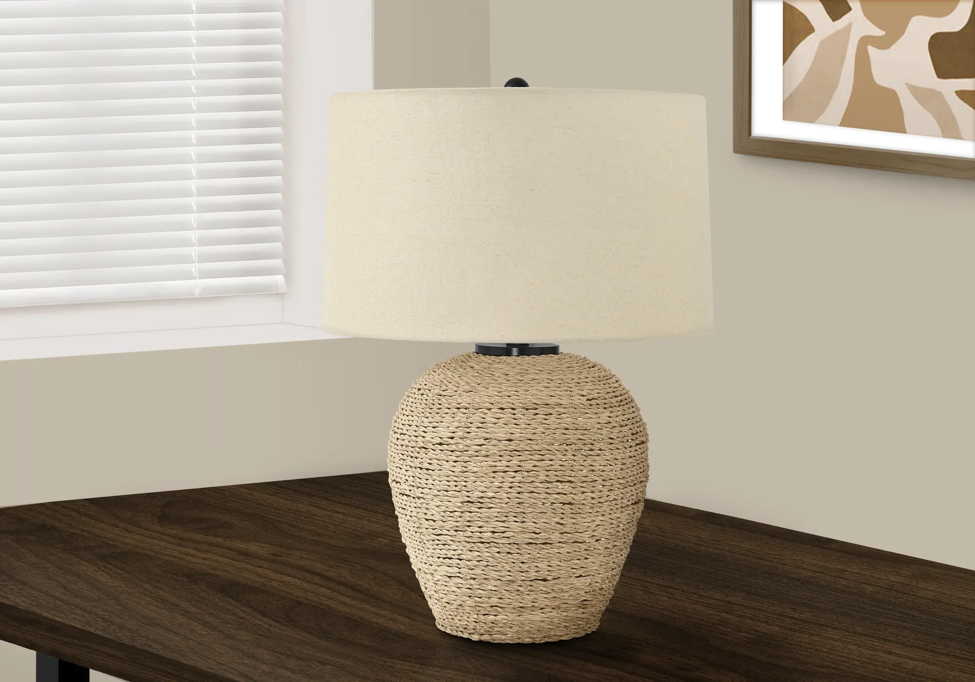 25 Inch Rattan Beige Table Lamp-2