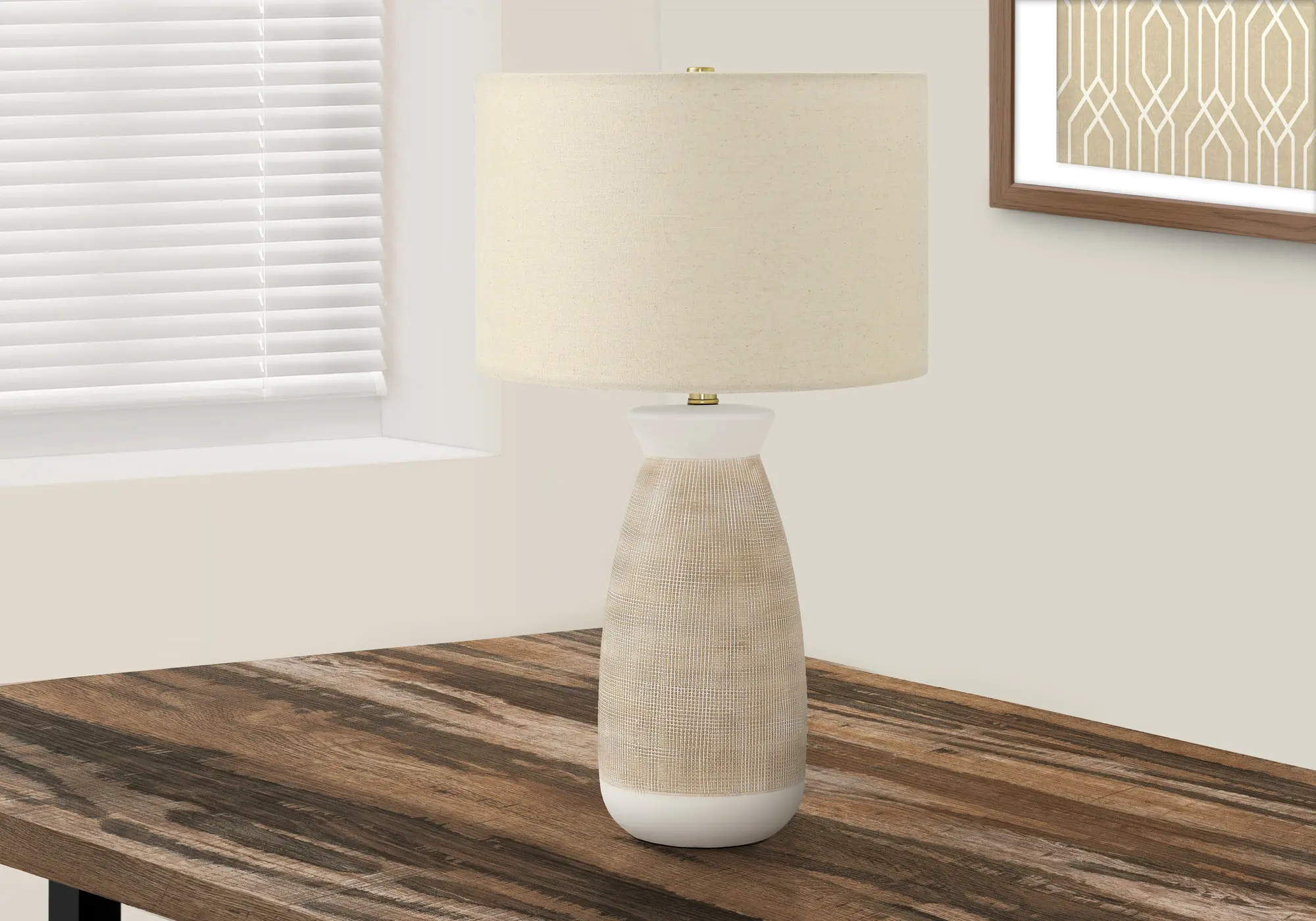 27 Inch Cream and Beige Ceramic Table Lamp-2