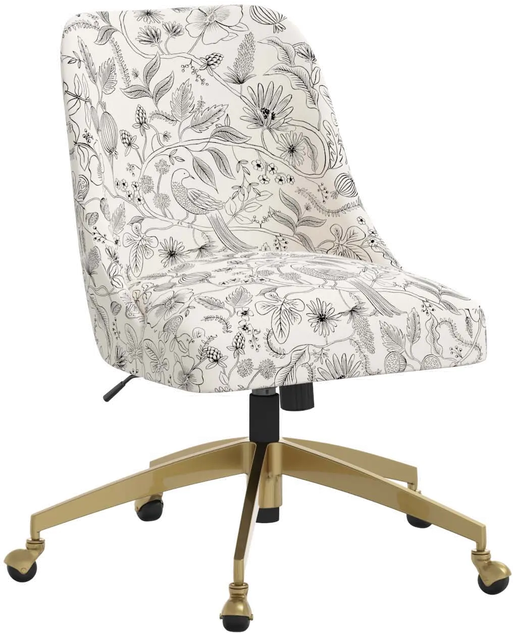 84-9GLDRPCAVBLKCRMLCB Rifle Paper Co. Oxford Aviary Cream & Black Office Chair-1