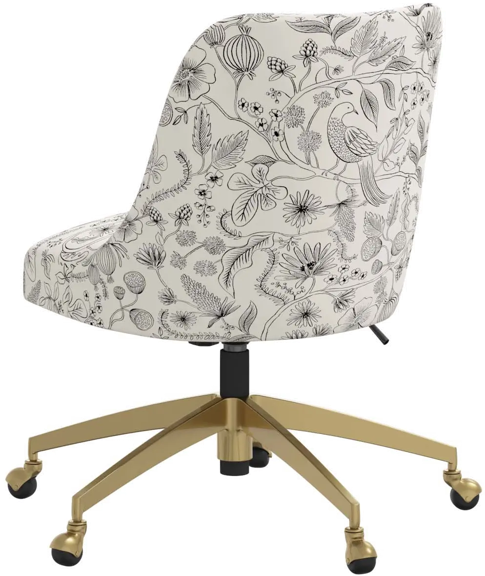 84-9GLDRPCAVBLKCRMLCB Rifle Paper Co. Oxford Aviary Cream & Black Office Chair-3