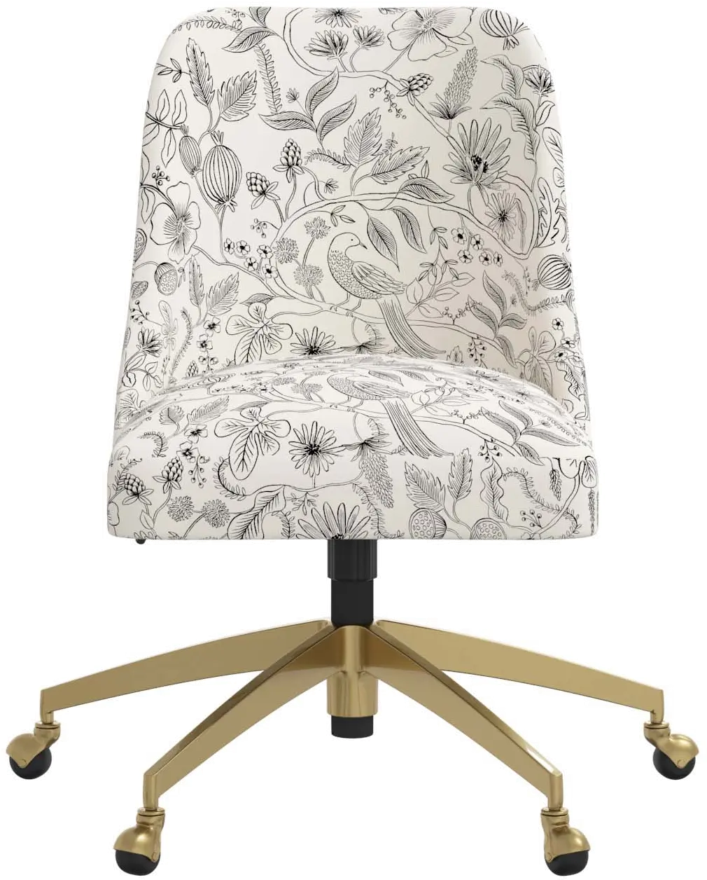 84-9GLDRPCAVBLKCRMLCB Rifle Paper Co. Oxford Aviary Cream & Black Office Chair-4