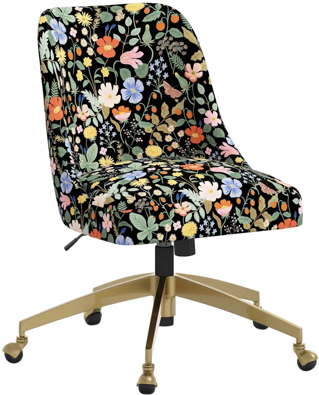 84-9GLDRPCSTFLBLKLCB Rifle Paper Co. Oxford Black Strawberry Fields Office Chair-1