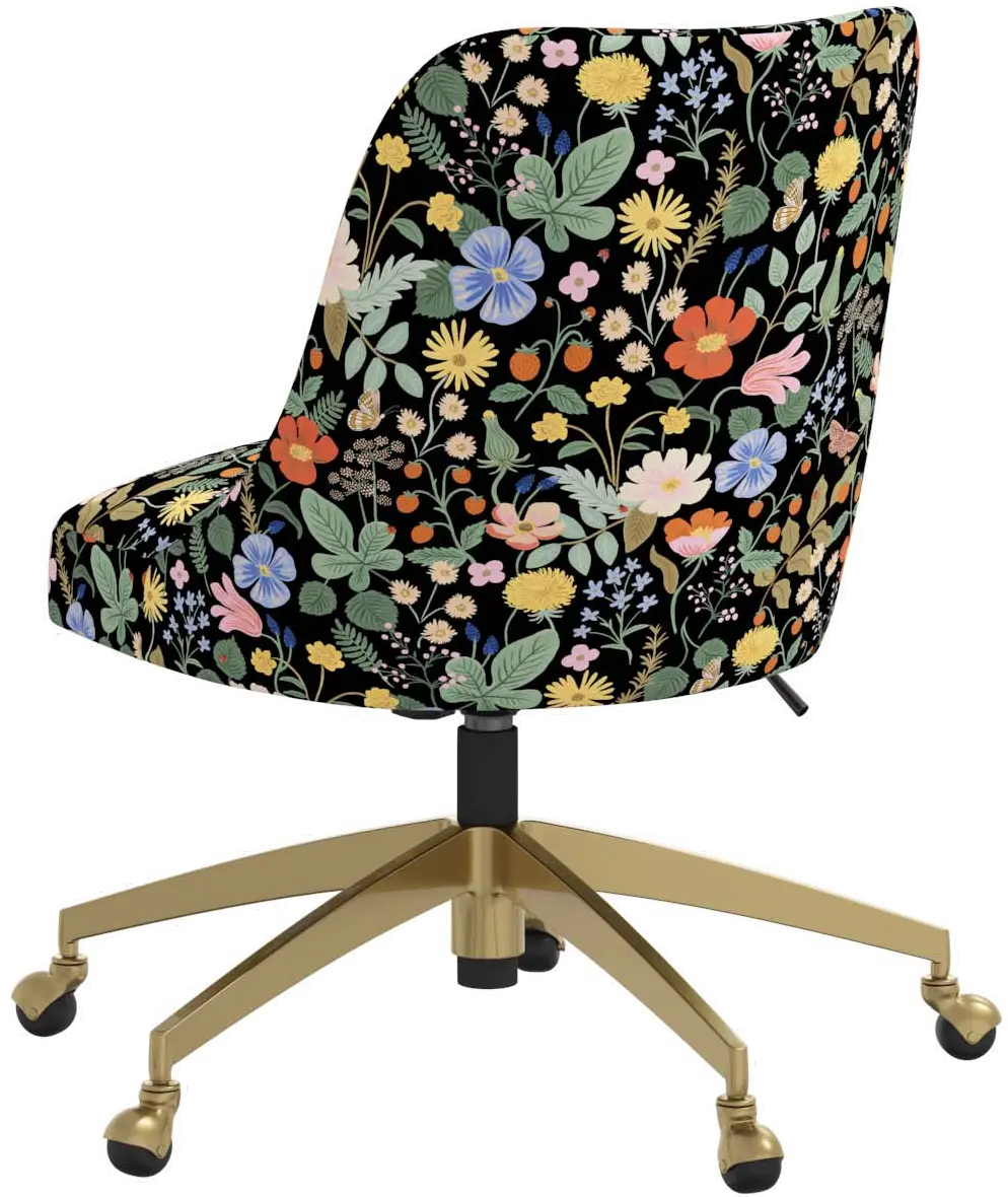 84-9GLDRPCSTFLBLKLCB Rifle Paper Co. Oxford Black Strawberry Fields Office Chair-3