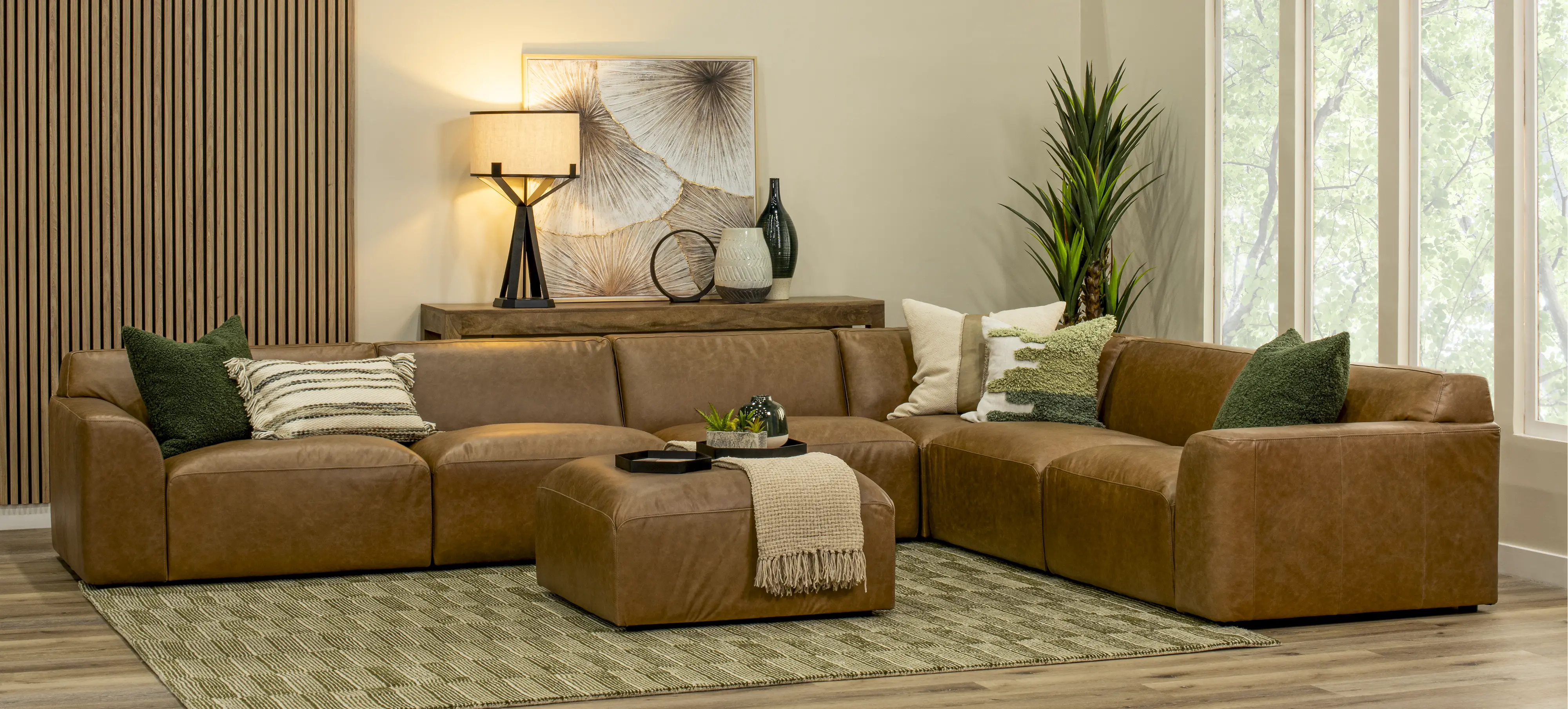 Acadia Taupe Leather 6 Piece Sectional-2