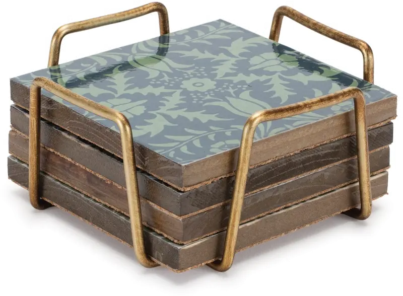 Green and Blue Coaster Set in Stand