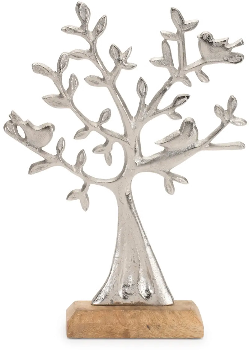 Silver Metal Tree with Birds