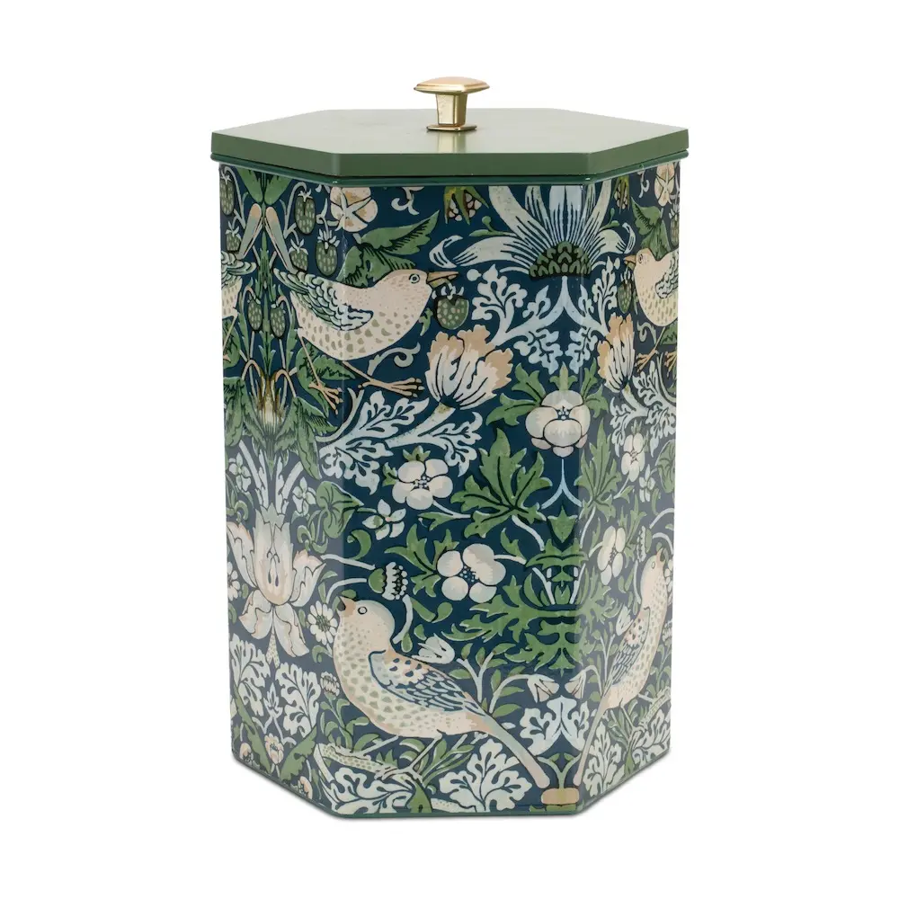 Blue and Green Bird-Themed Octagon Canister-1