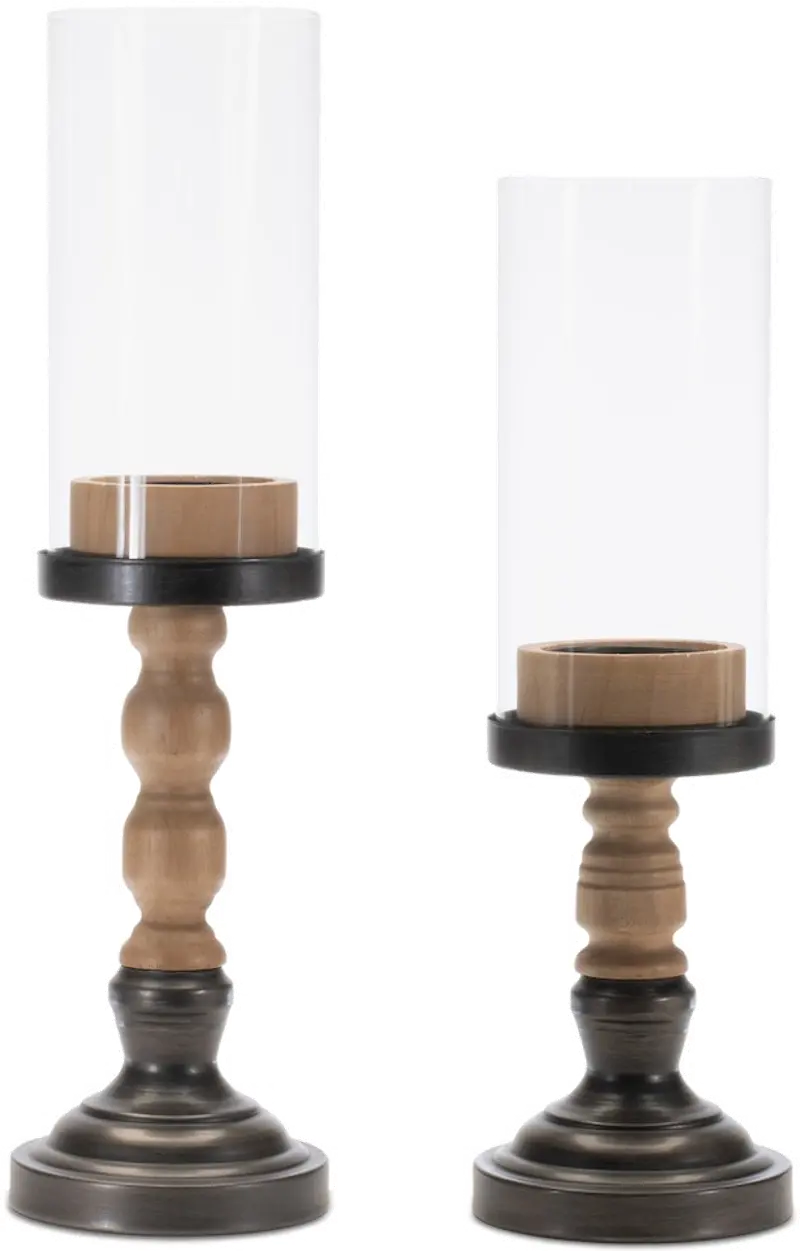 Small 17.5 Inch Wood and Glass Candle Holder