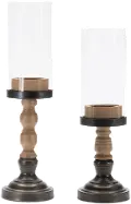 Large 20.5 Inch Wood and Glass Candle Holder