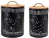 Large Metal and Wood Rooster Canister