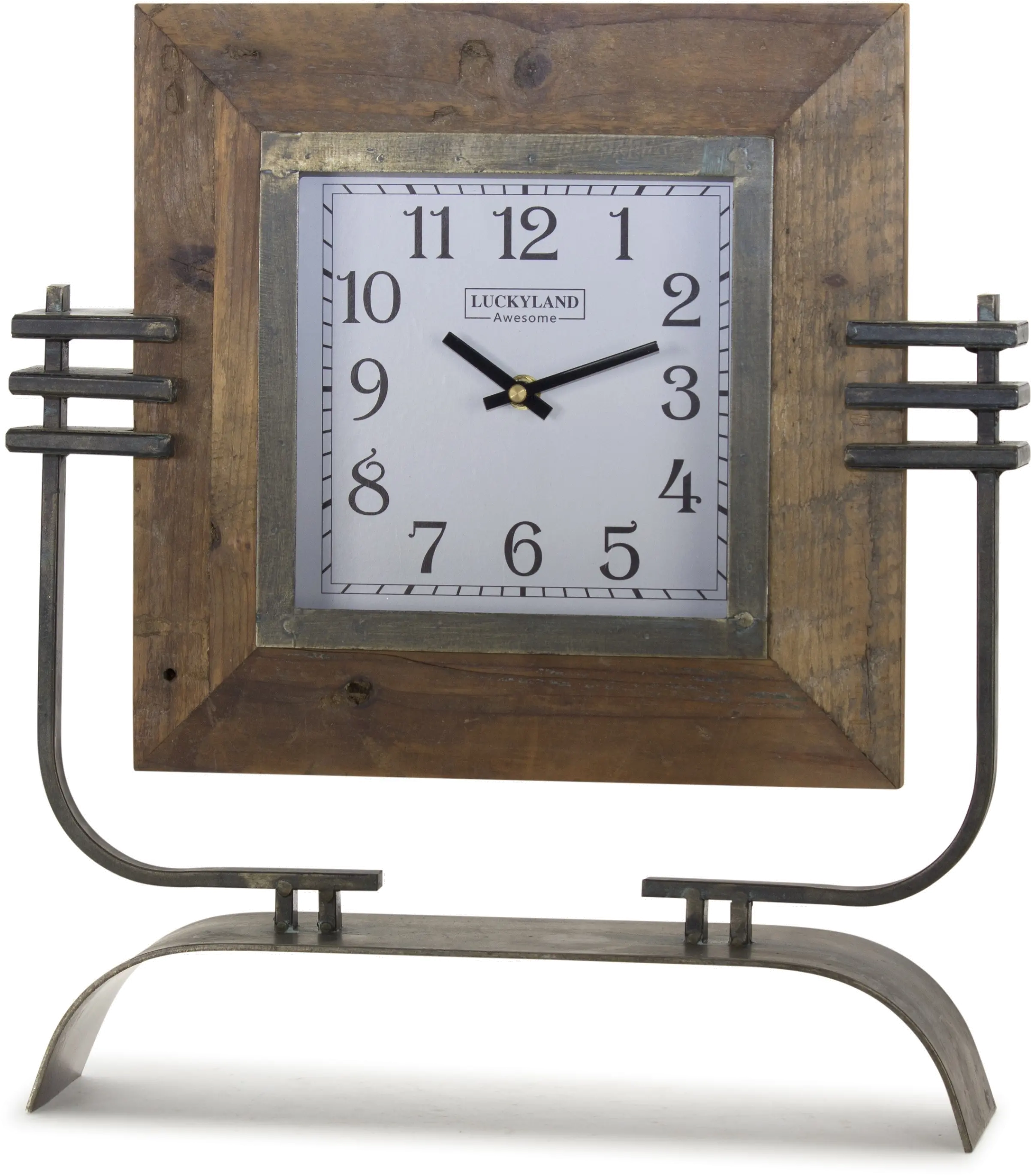 Iron and Wood Clock on Stand-1