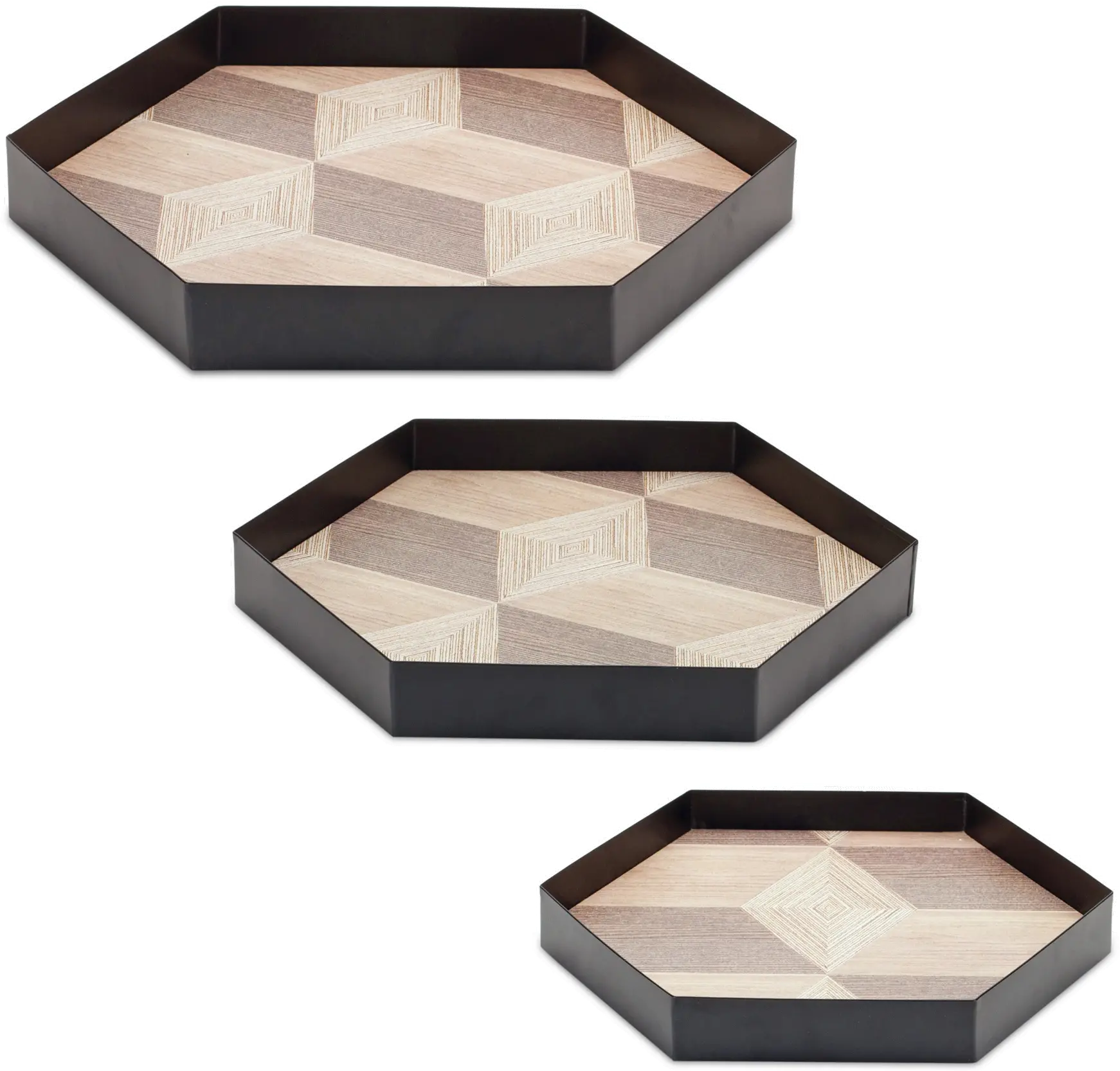 Medium Black and Brown Geometric Accent Tray-2