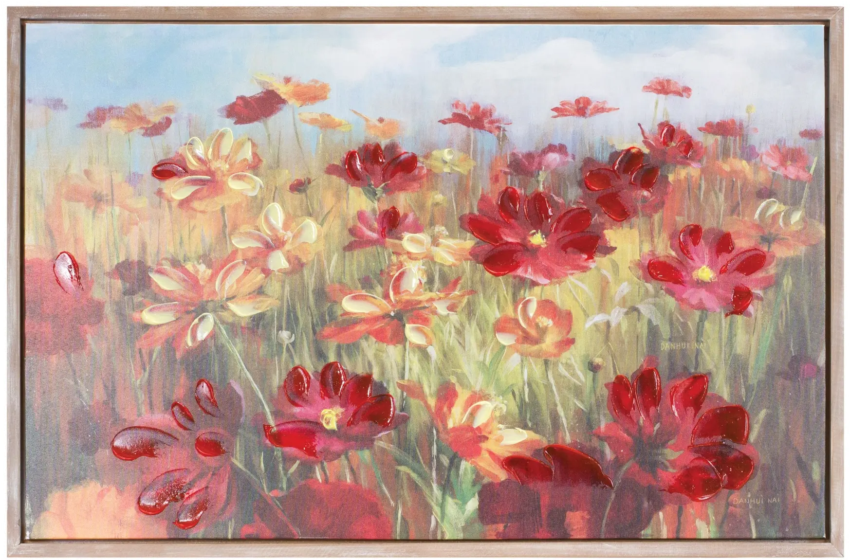 Framed Red Floral Wall Art Print on Canvas-1