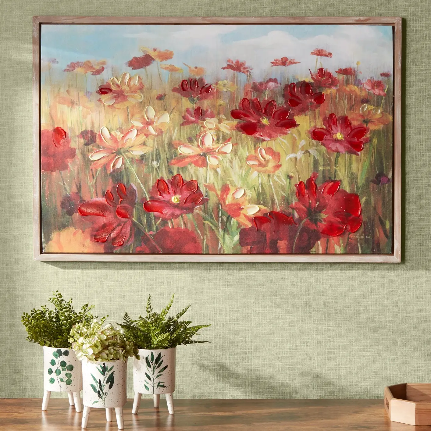 Framed Red Floral Wall Art Print on Canvas-2