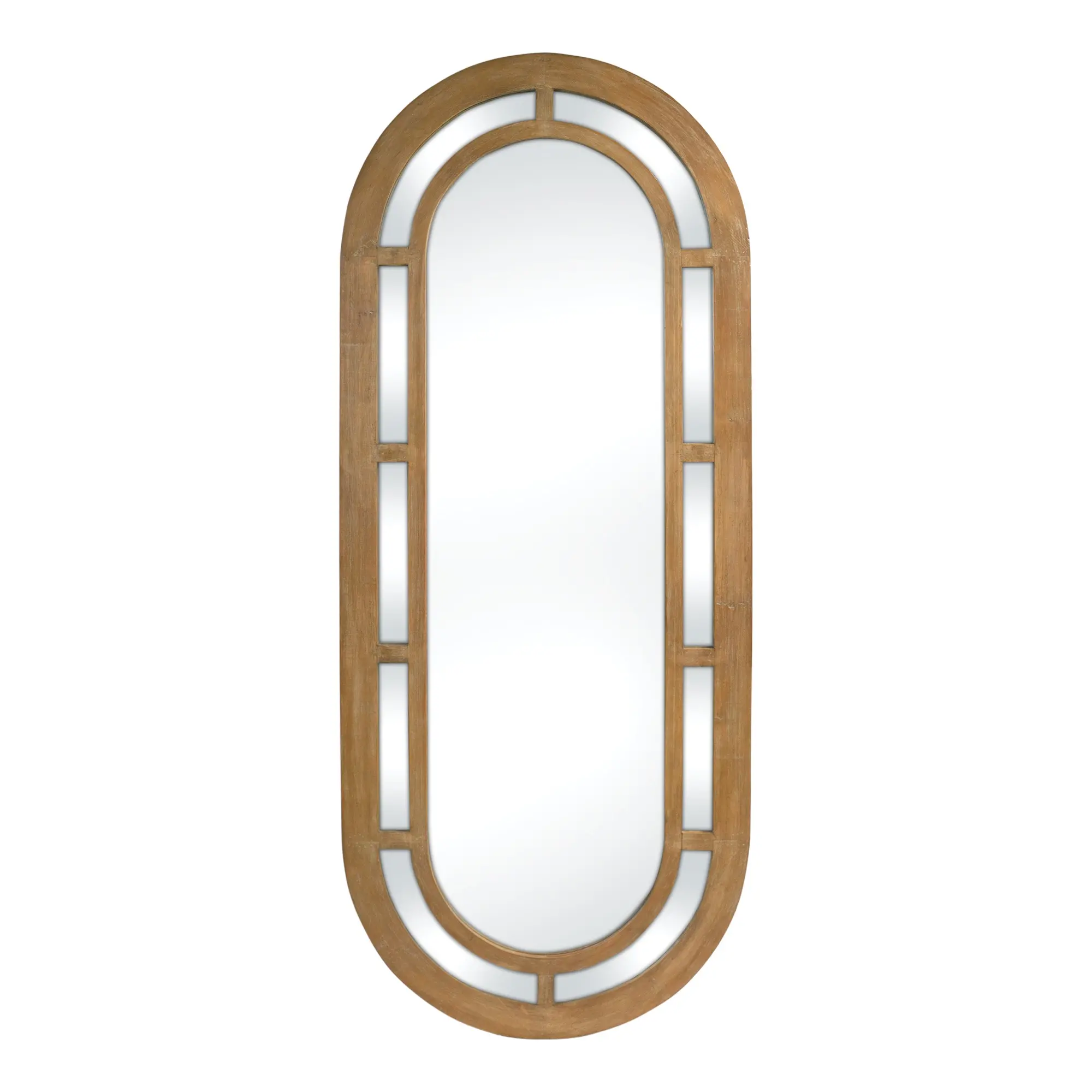 Light Brown Wood and Glass Wall Mirror-1