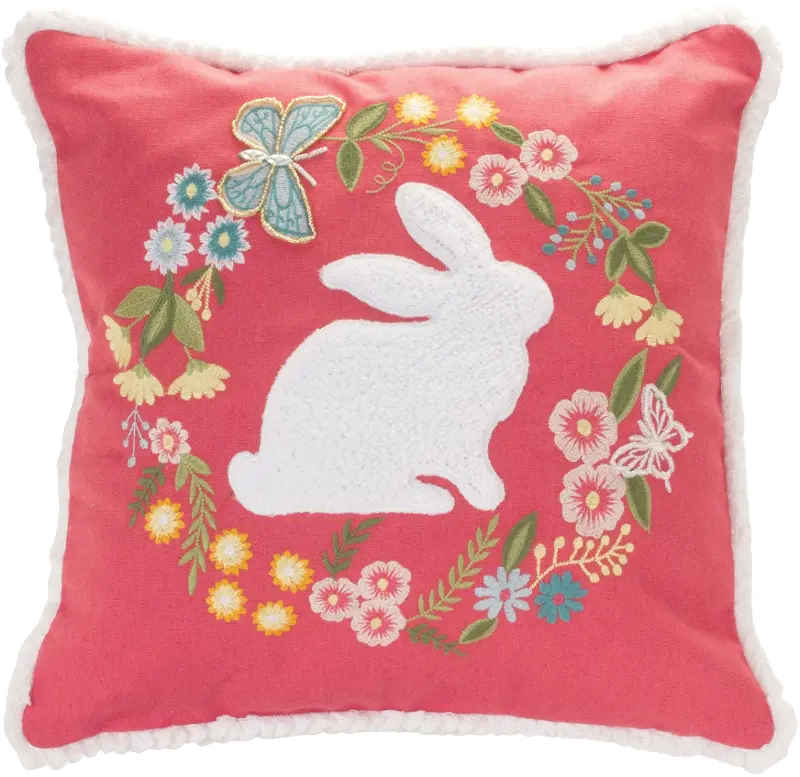 Rabbit and Floral Wreath Pillow Accent Pillow